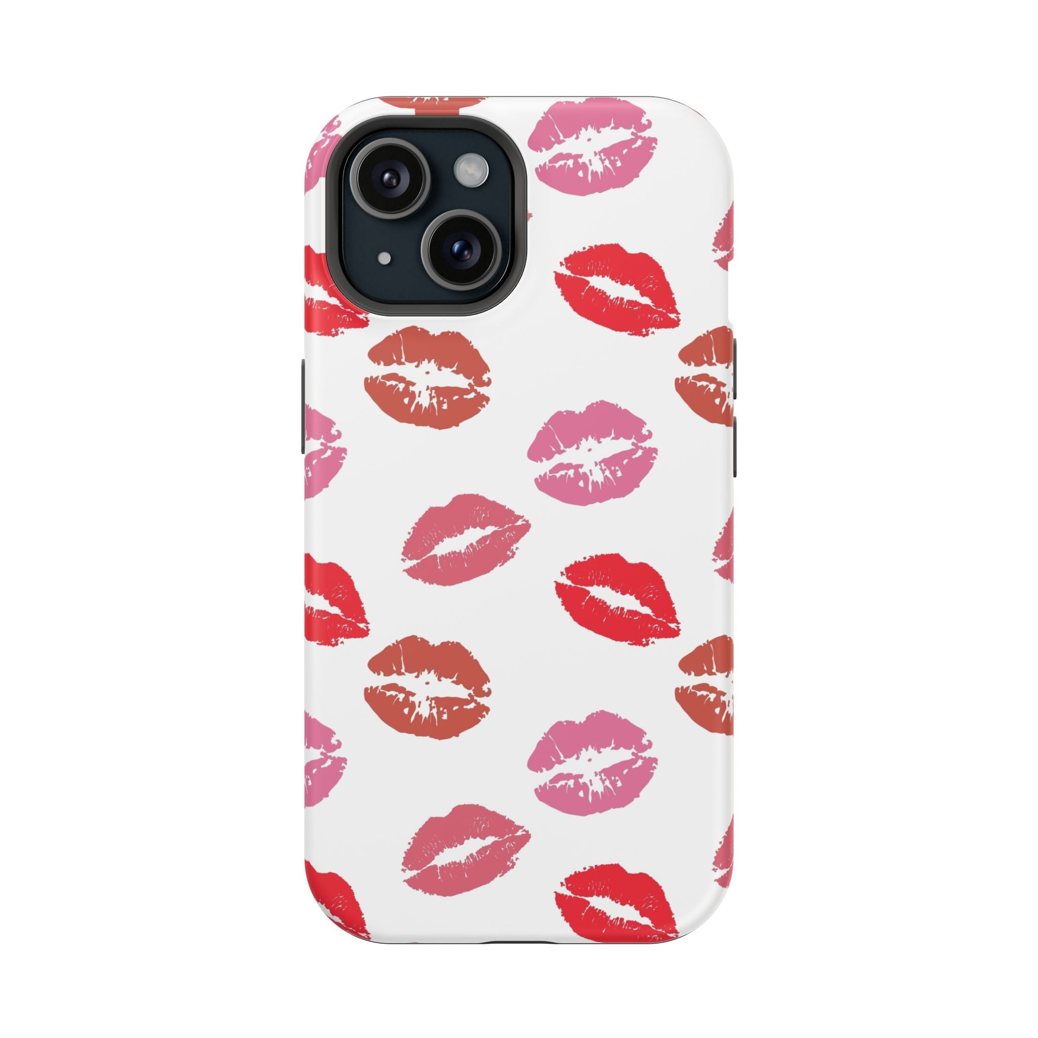 Cute phone cover with colorful lip print design, protective Kisses phone case for iPhone, flirty and stylish accessory.