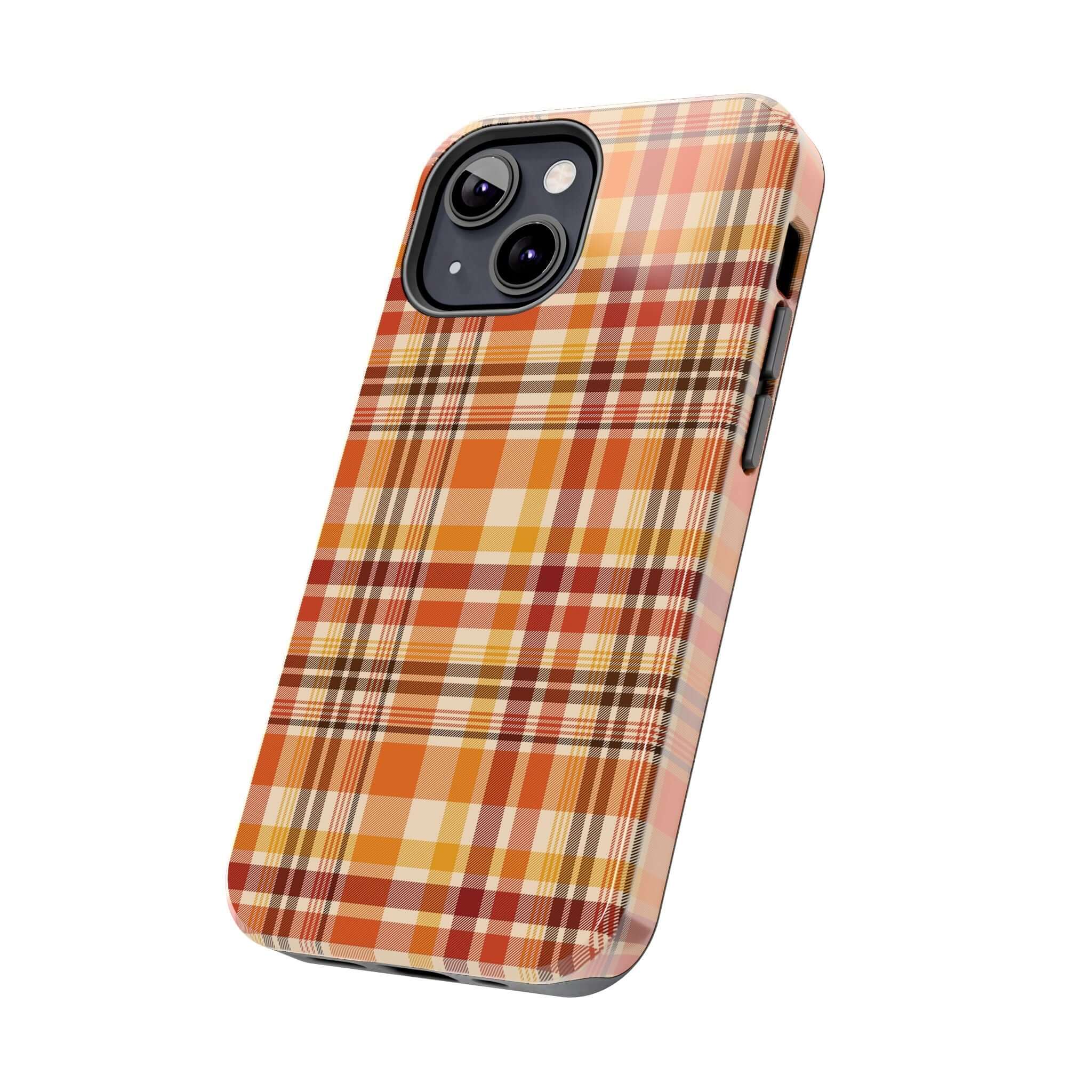 Autumn Air fall plaid Halloween phone case for iPhone featuring cute orange and red checkered pattern, perfect for autumn season