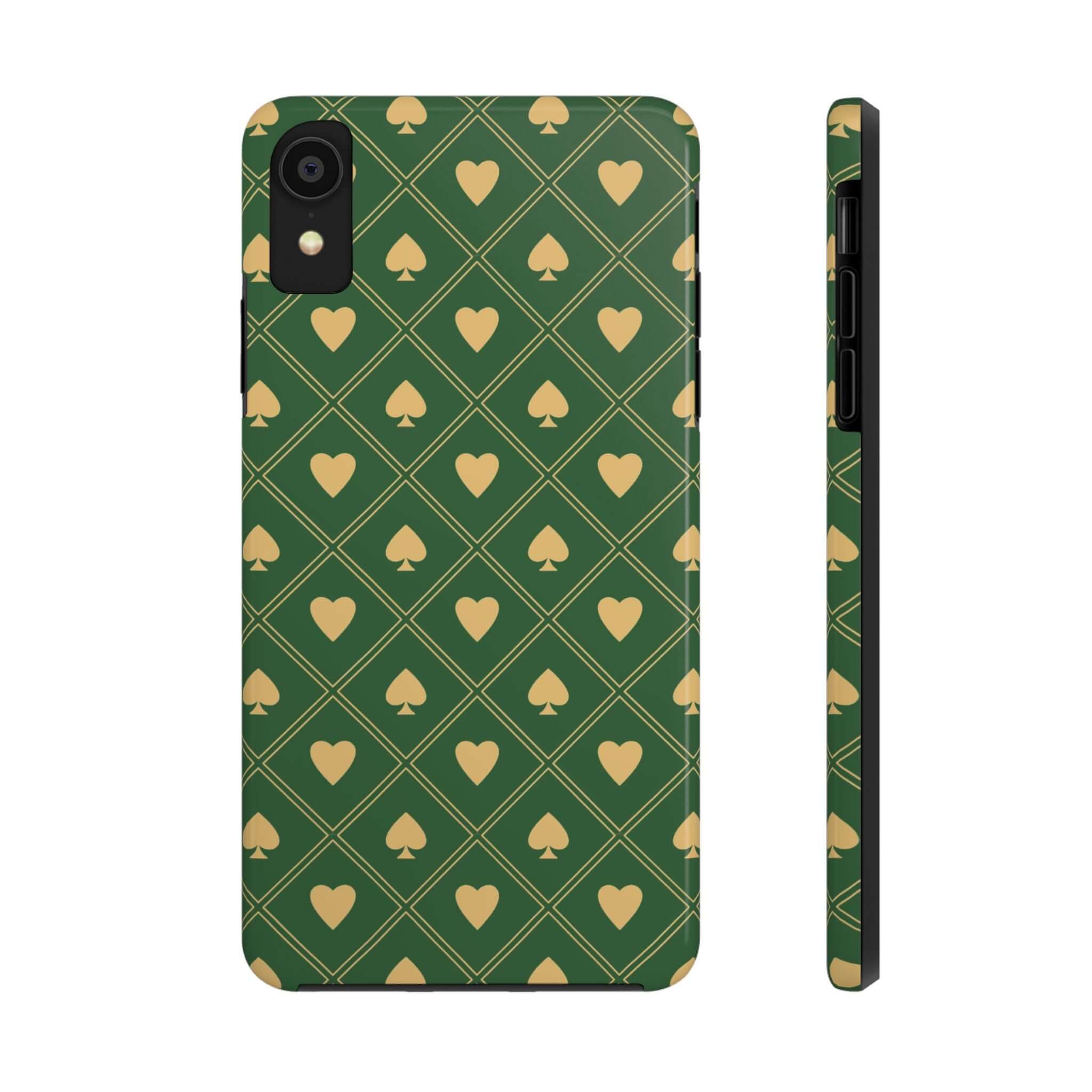 Green Royal Flush phone case with spade and heart design, cute iPhone case, phone cover with flowers, Samsung phone case, free shipping