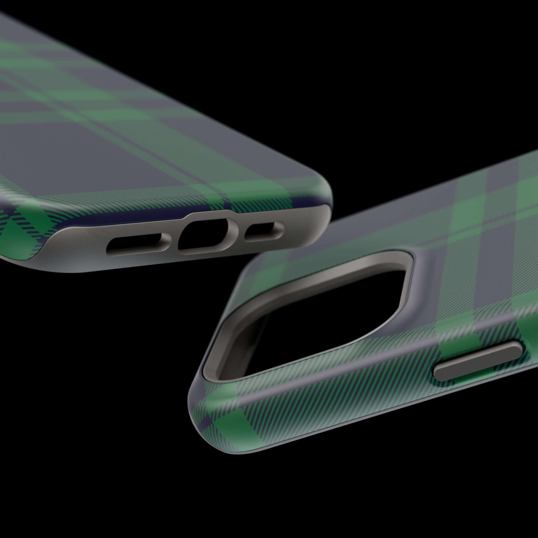 Cute Mistletoe Plaid MagSafe Case for iPhone, showcasing a festive green plaid design for holiday cheer.