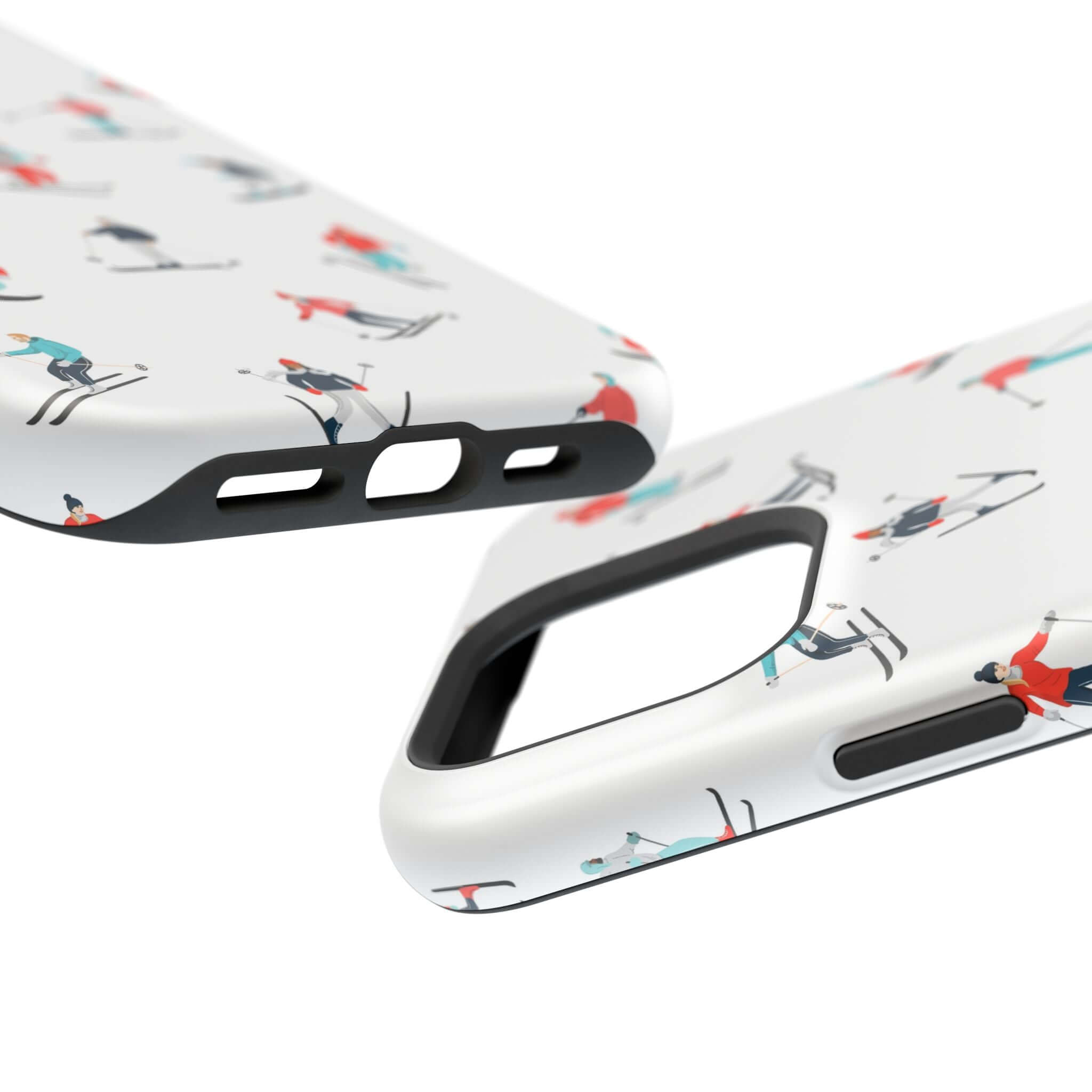 Cute phone cover featuring skiers, perfect phone case for winter sports enthusiasts and MagSafe compatible.