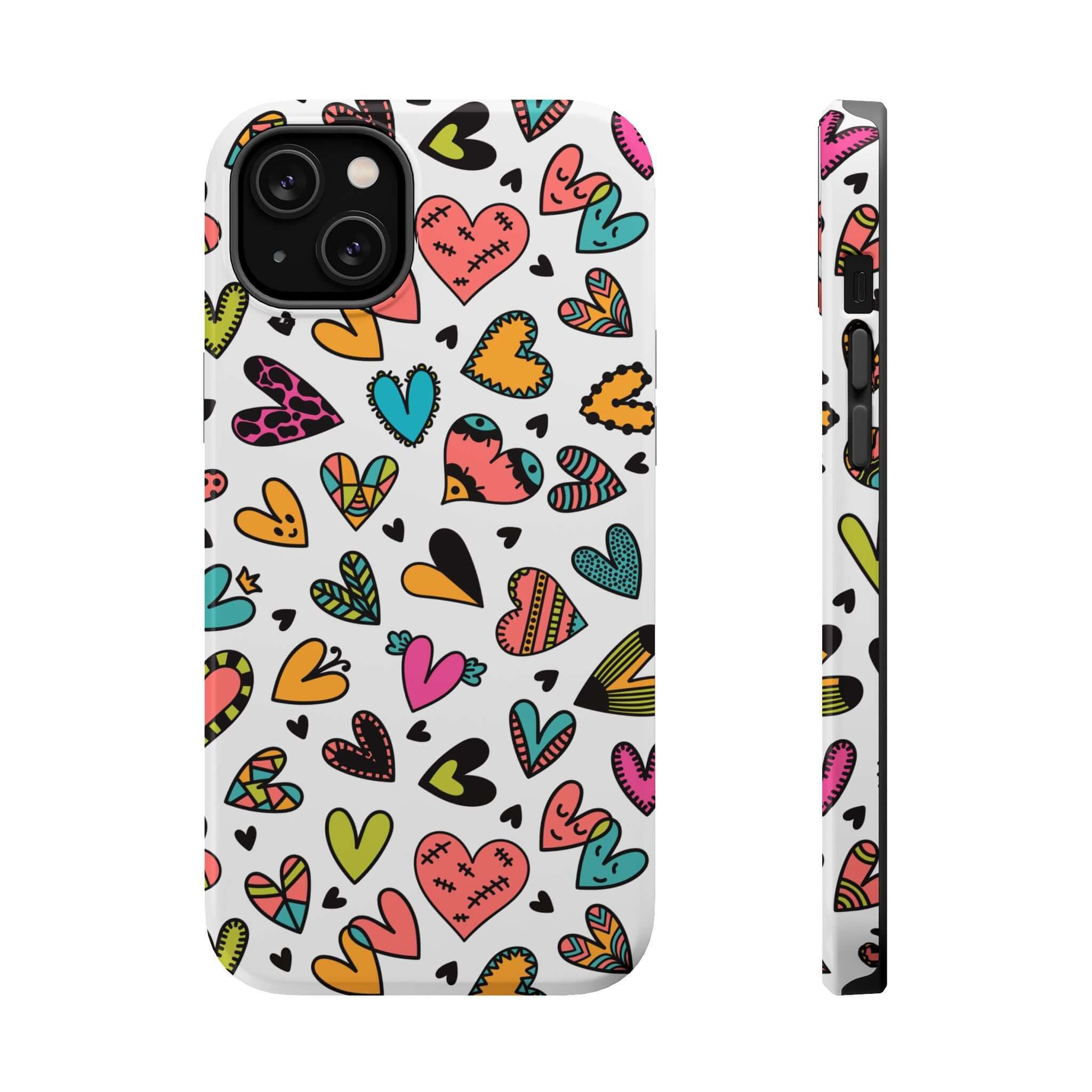 Cute iPhone case with colorful heart design offering free shipping from Kaleidoscope of Hearts collection. Cute phone case brands.