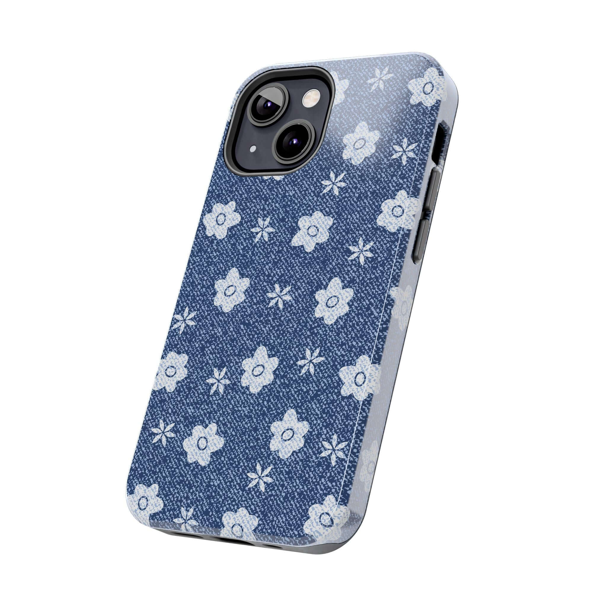 Daisies Denim Phone Case for iPhone 14 Pro Max - Cute and Protective