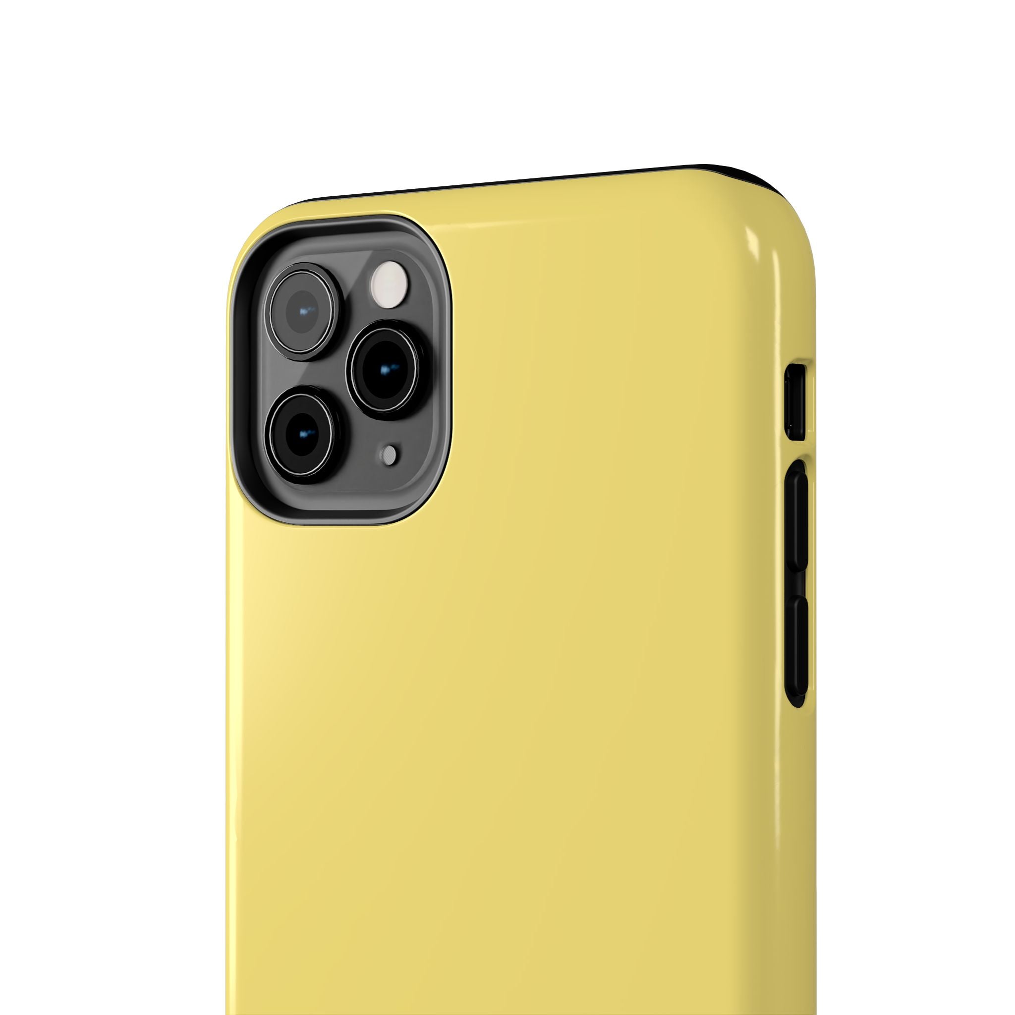 Solid yellow iPhone case, Lemon Drop design, cute phone case adds color and charm, ideal for iPhone users seeking vibrant protection.