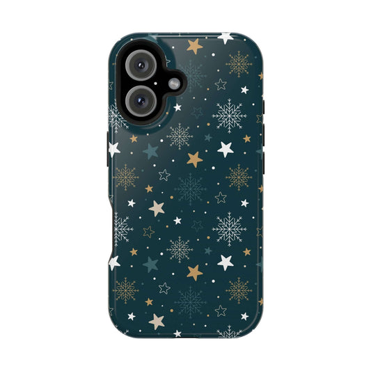 Frosted Wishes MagSafe Case featuring festive snowflakes and stars, perfect Christmas phone case with holiday-inspired design.