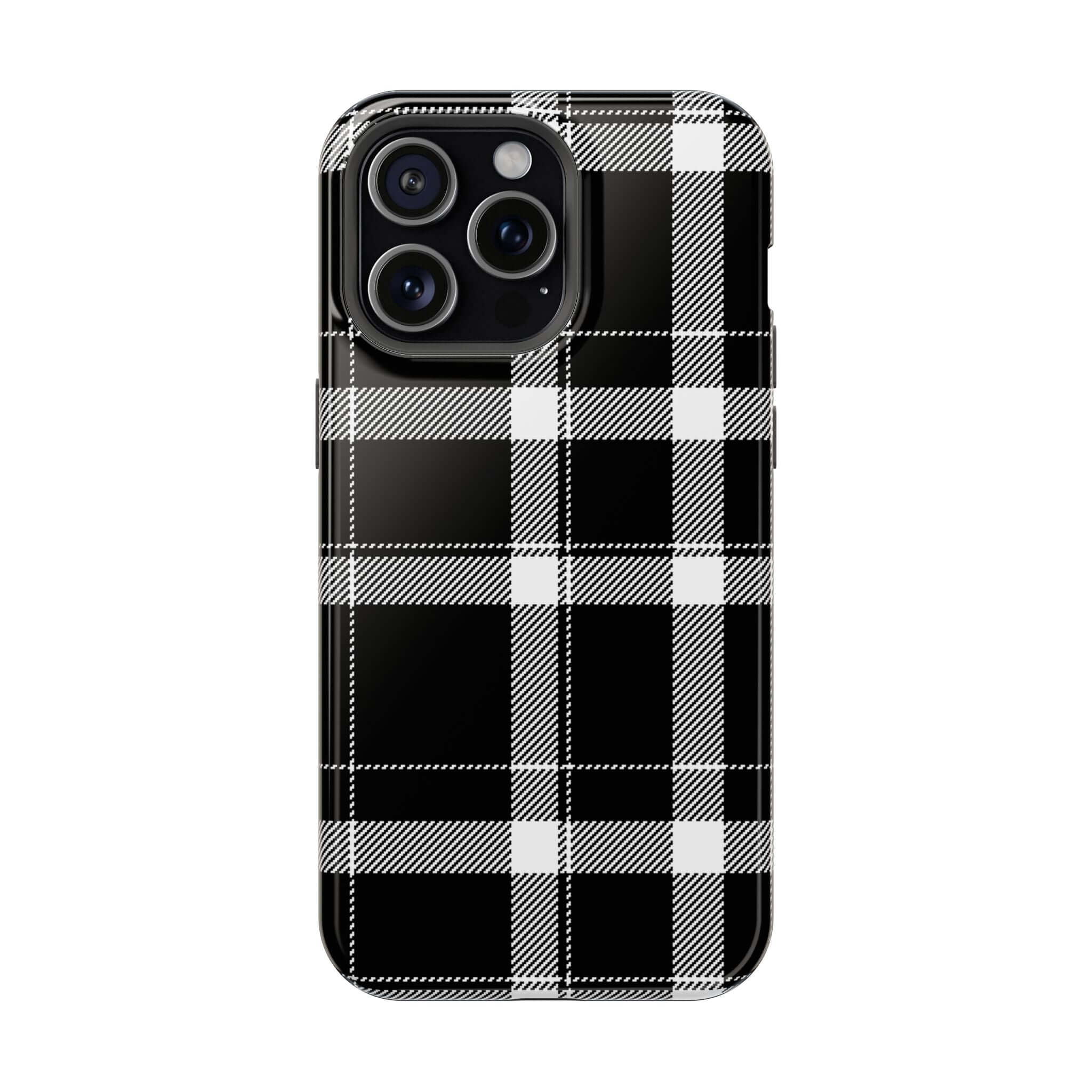 Classic black plaid phone case for iPhone, perfect cute cover for style and protection. Ideal for fashion-forward individuals.