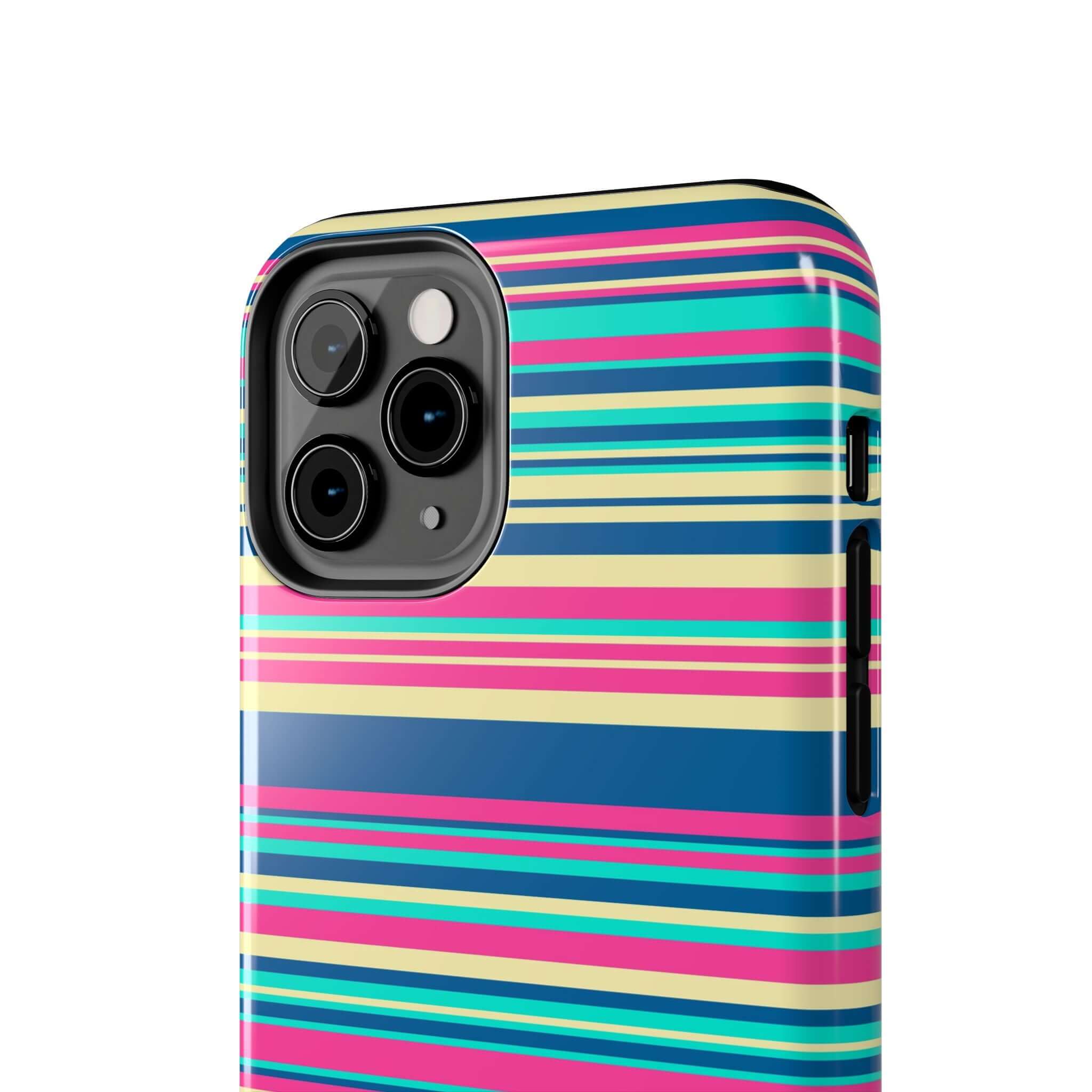 Colorful striped cute iPhone case for iPhone 14 and iPhone 15 with free shipping, make a statement with this protective phone cover.