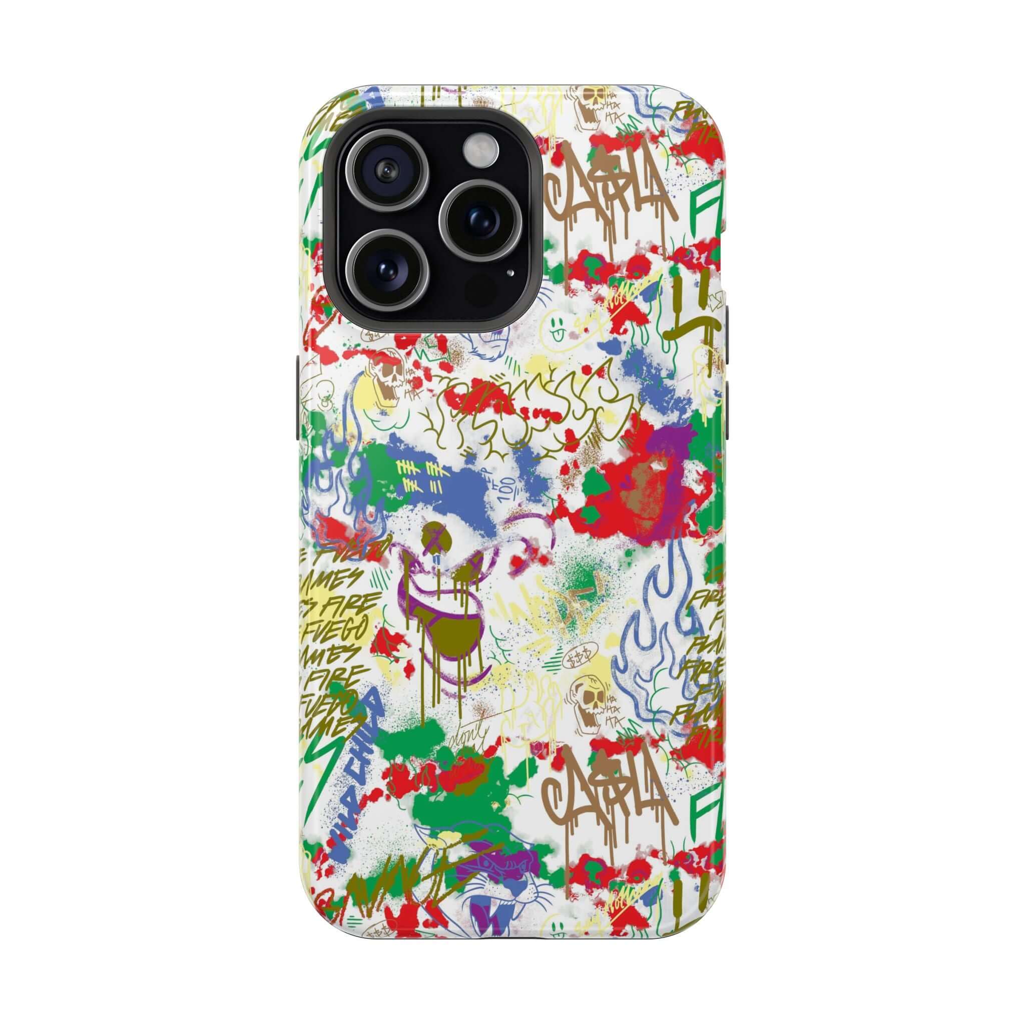 Cute phone cover featuring colorful graffiti design, perfect iPhone case for art lovers.