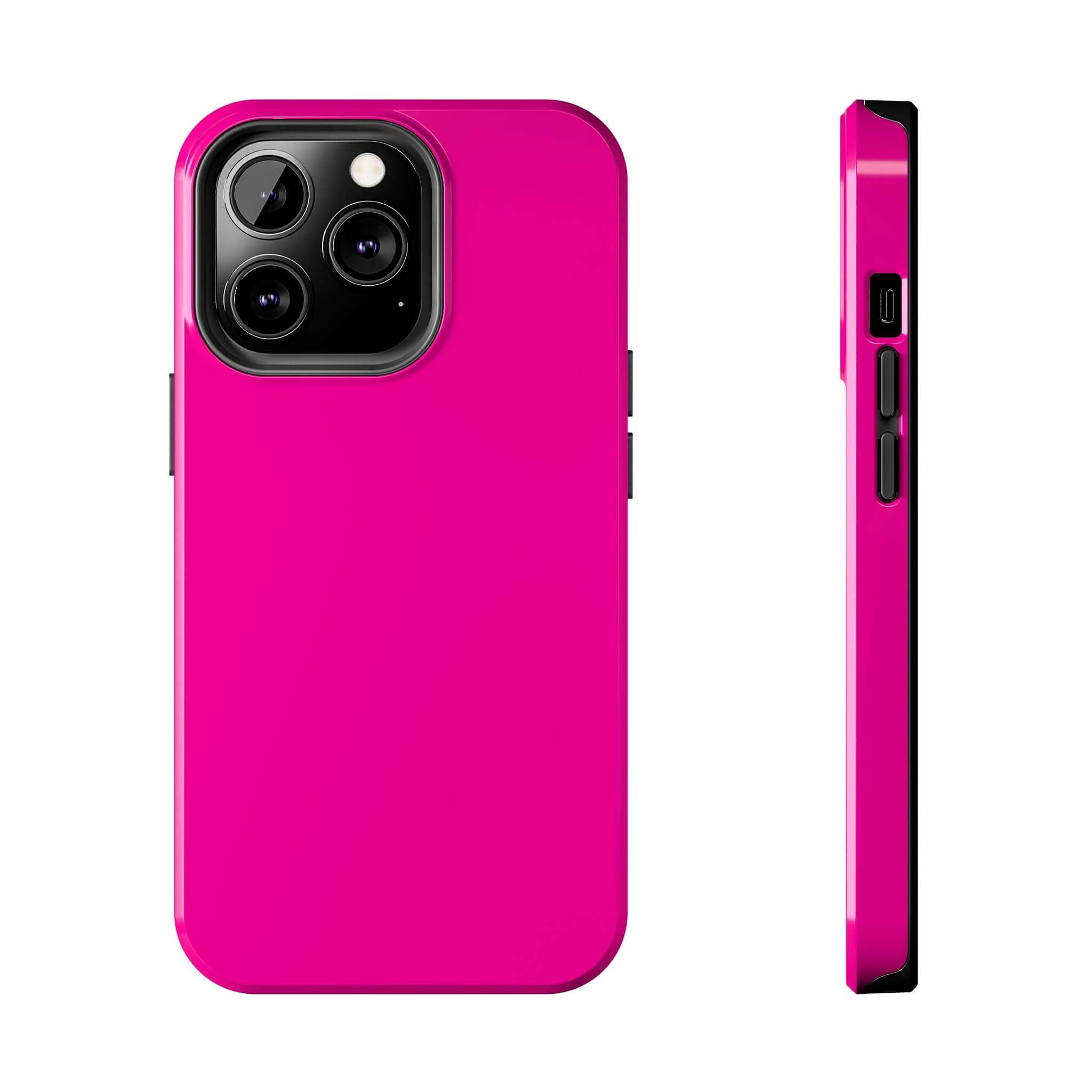 Neon pink iPhone case with a sleek design, perfect for phone fashionistas. Available from the cutest phone cases website with free shipping.