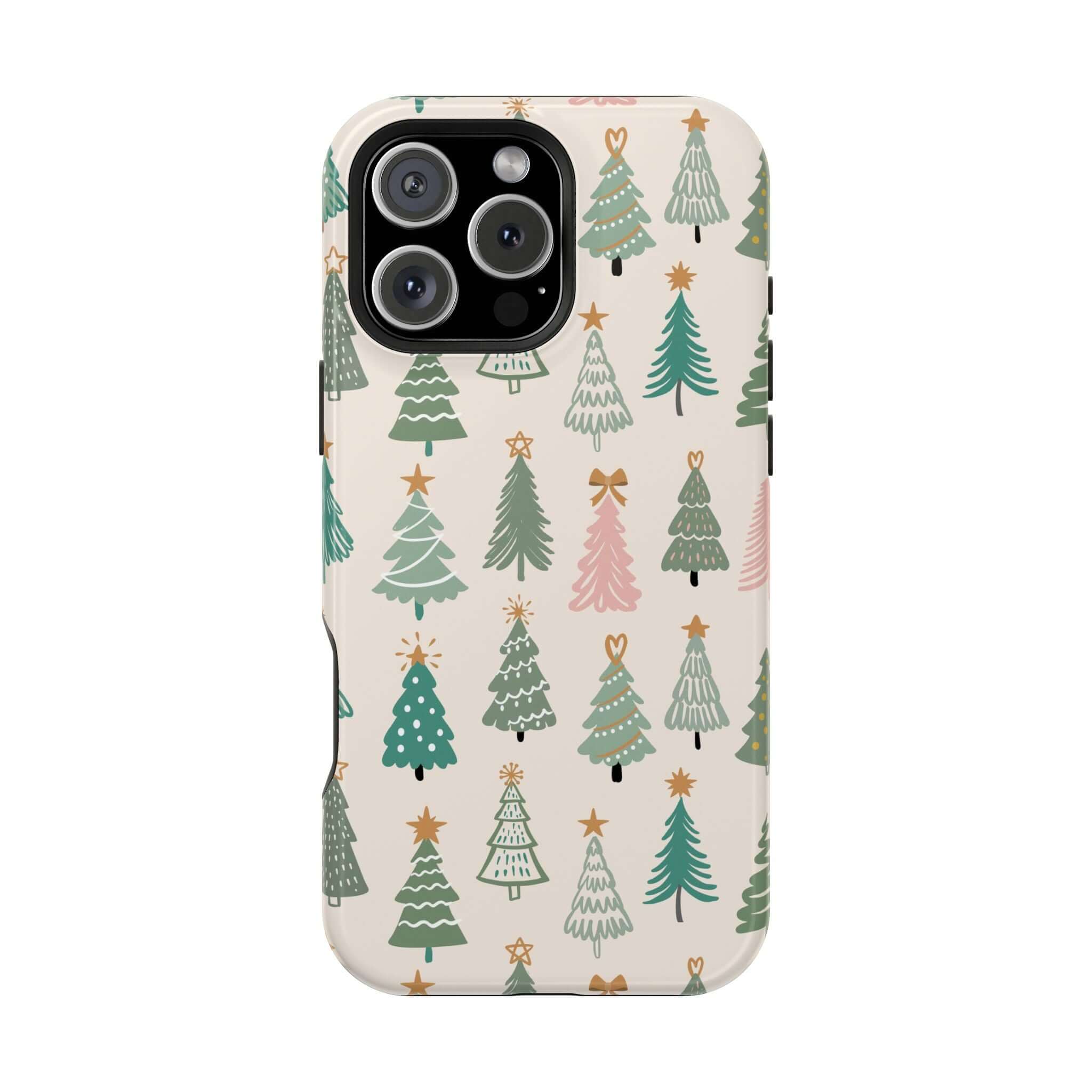 Festive O Christmas Tree MagSafe phone case with colorful Christmas tree design, perfect as a cute holiday and Xmas phone cover.