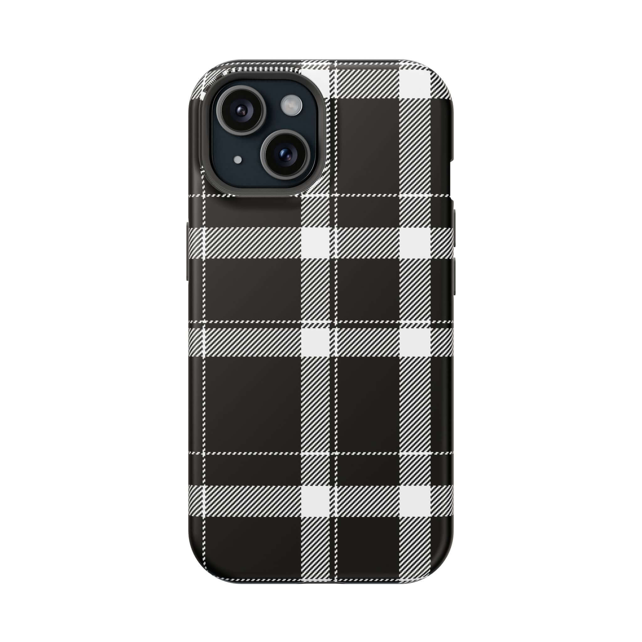 Black plaid phone case for Apple iPhone, perfect cute phone cover for stylish protection.