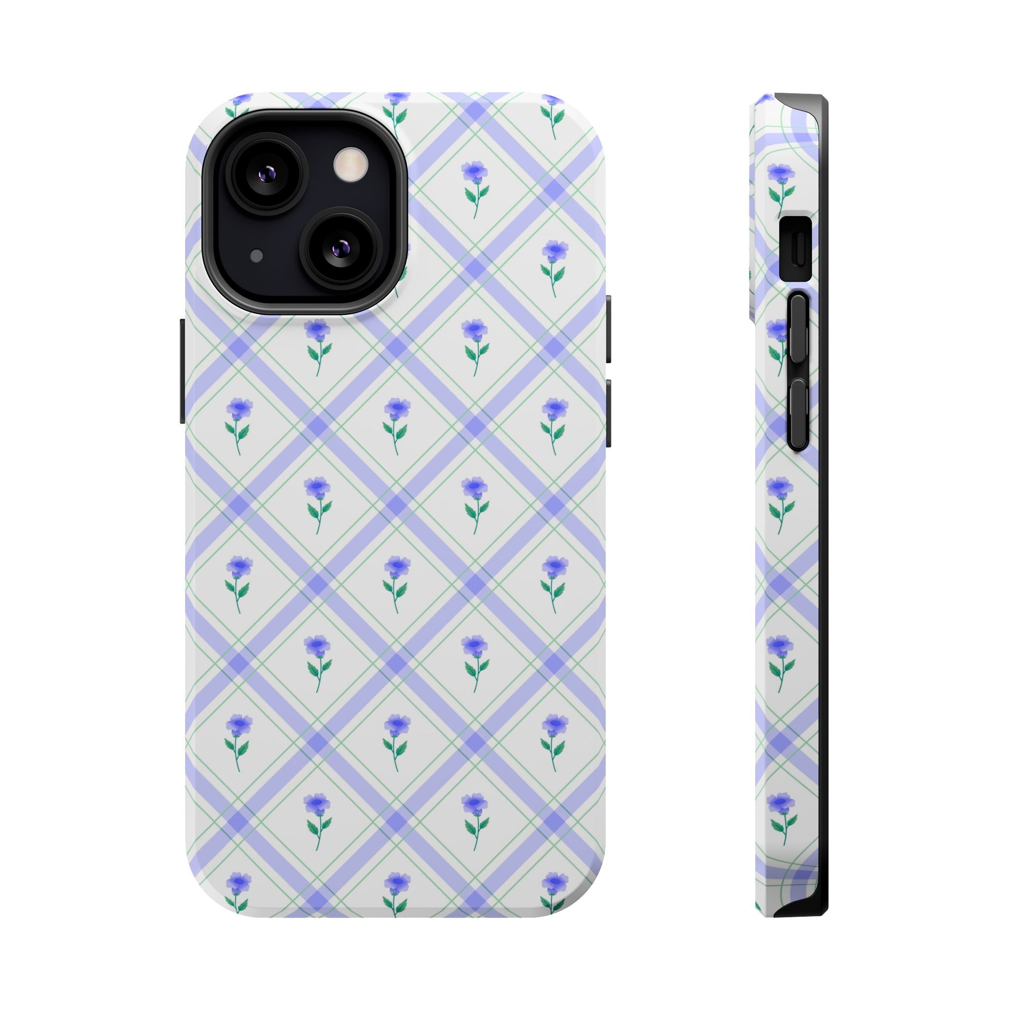 Cute phone case with blue floral design on a protective cover, perfect for adding style to your iPhone while ensuring protection.