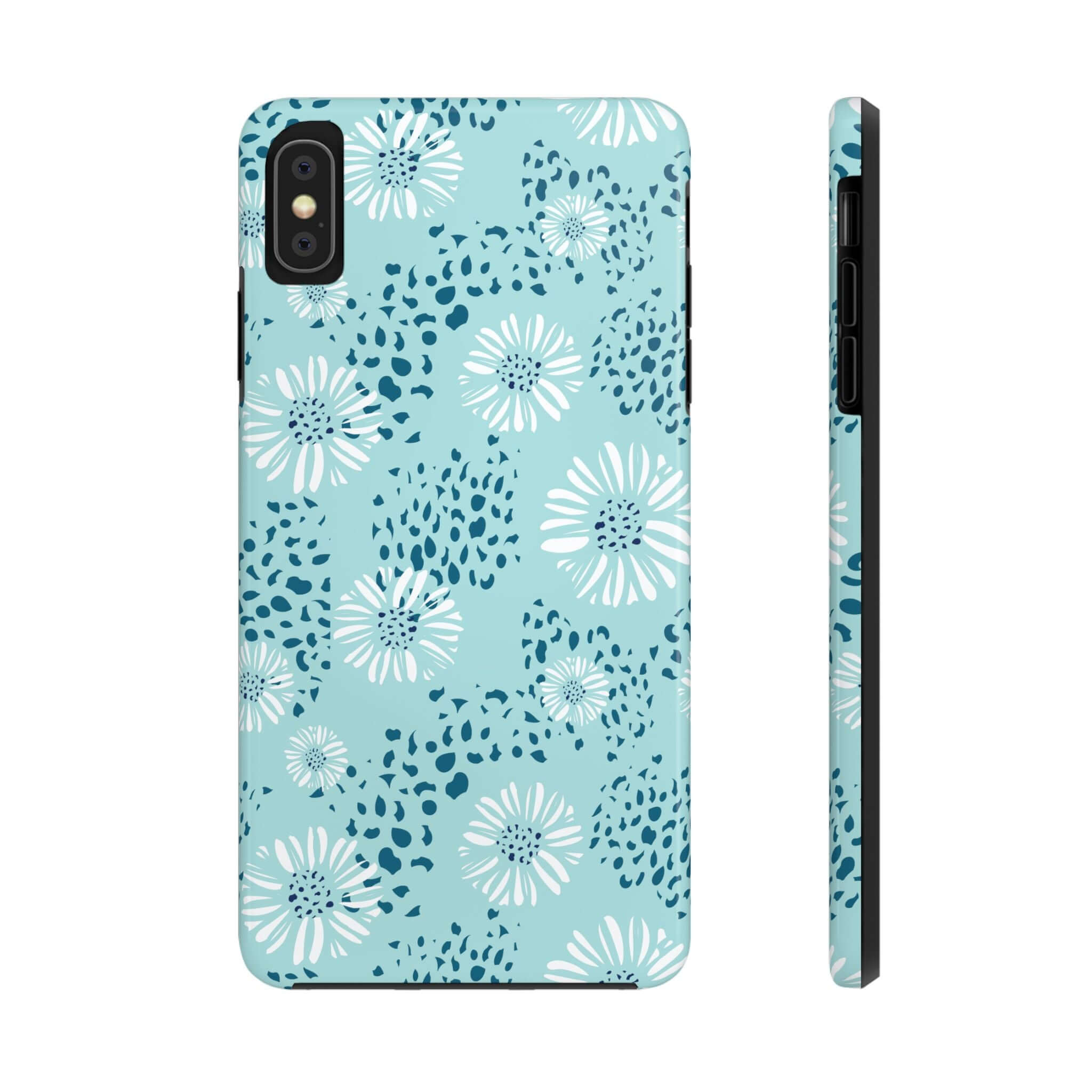 Coastal Aesthetics Floral Beach Case with teal and white flower design for colorful iPhone case for beach lovers.