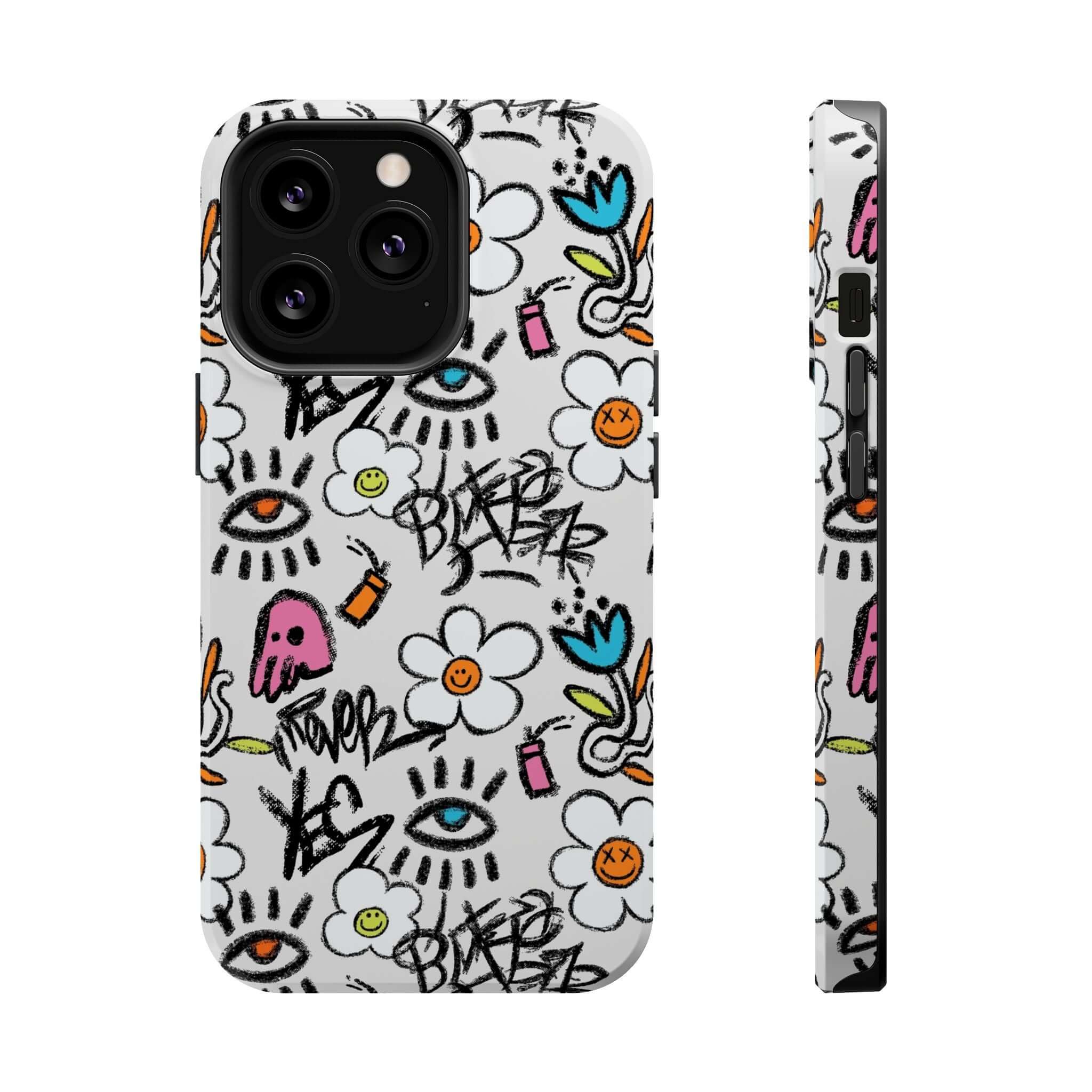 Colorful Happy Chaos Floral Graffiti Case for iPhone, a cute phone cover that adds vibrant flair to your device.