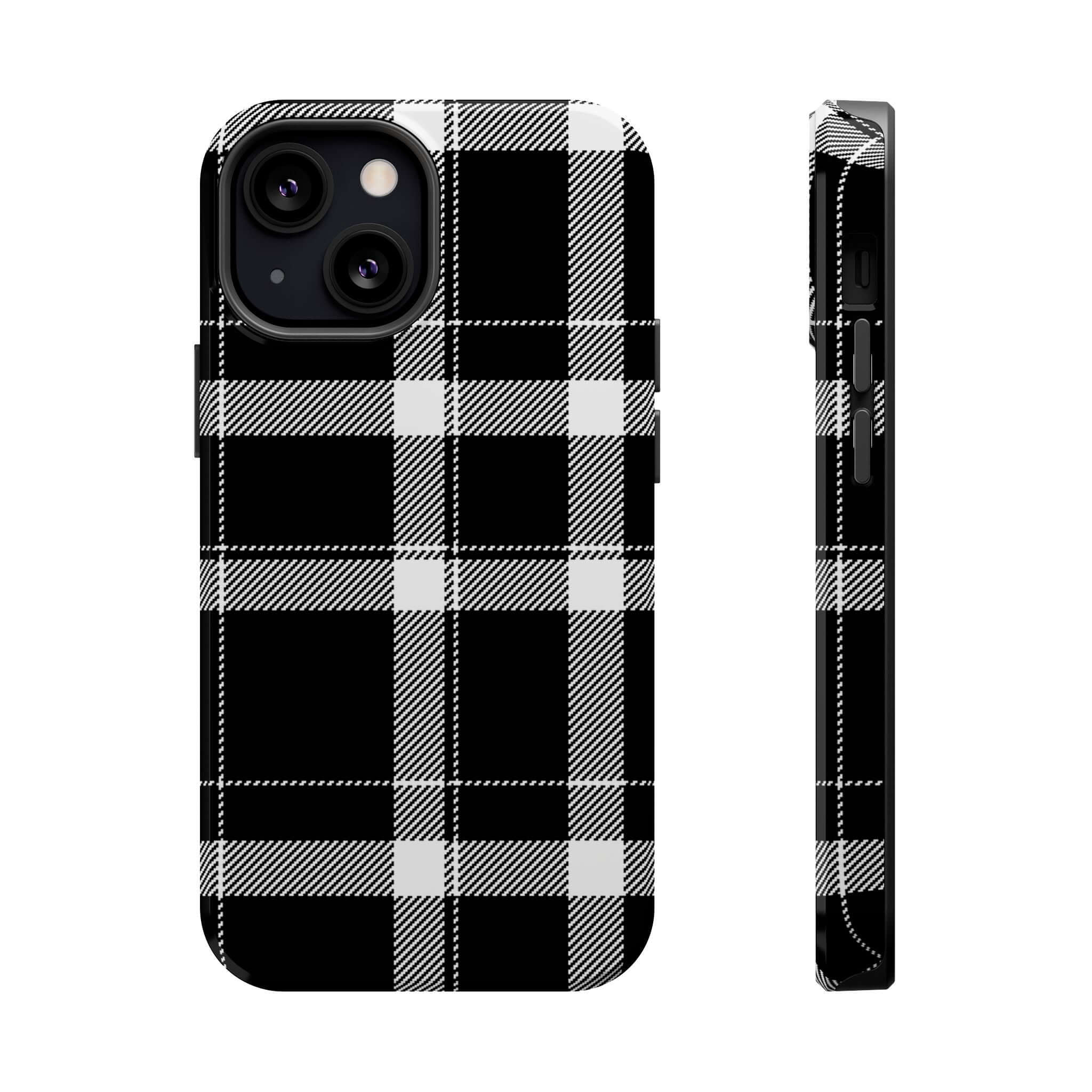 Classic black plaid phone case, stylish and cute iPhone cover for fashion-forward individuals. Perfect Apple iPhone Case!