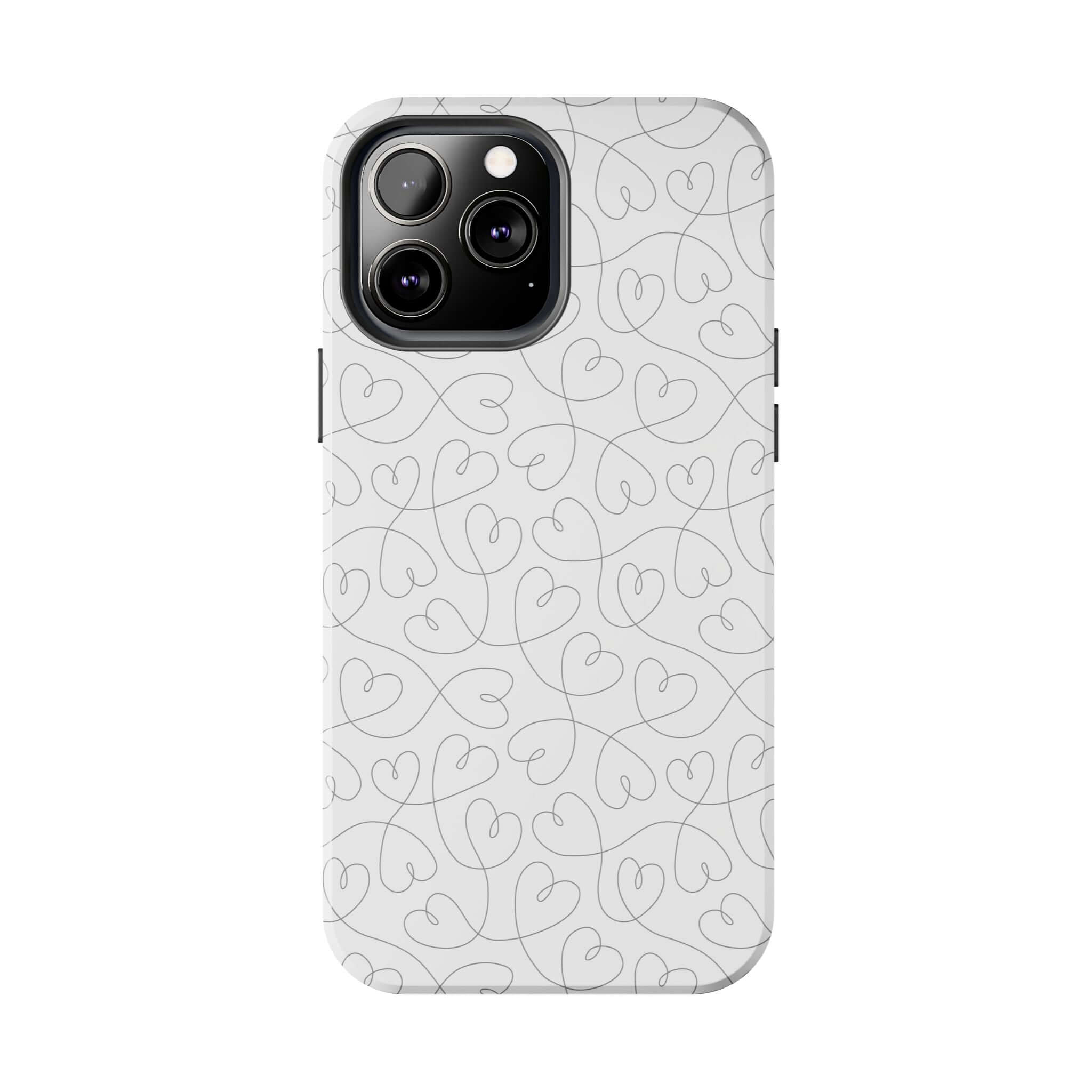 Silver Hearts Romance abstract heart design phone case for iPhone 14 Pro Max, perfect for weddings and brides, cute phone case.