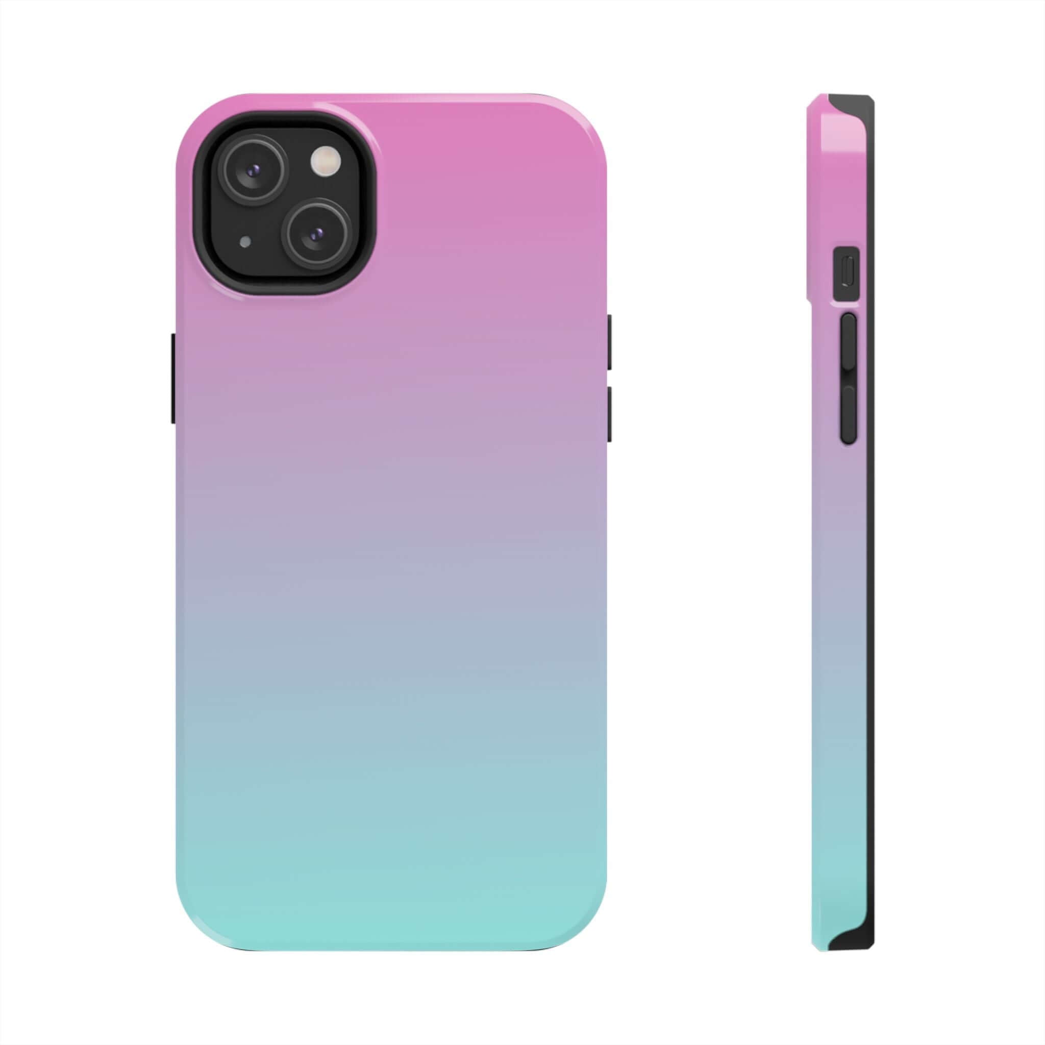 Sweet Pink Dreamer iPhone 14 case with pink and teal design - cute phone cover with free shipping