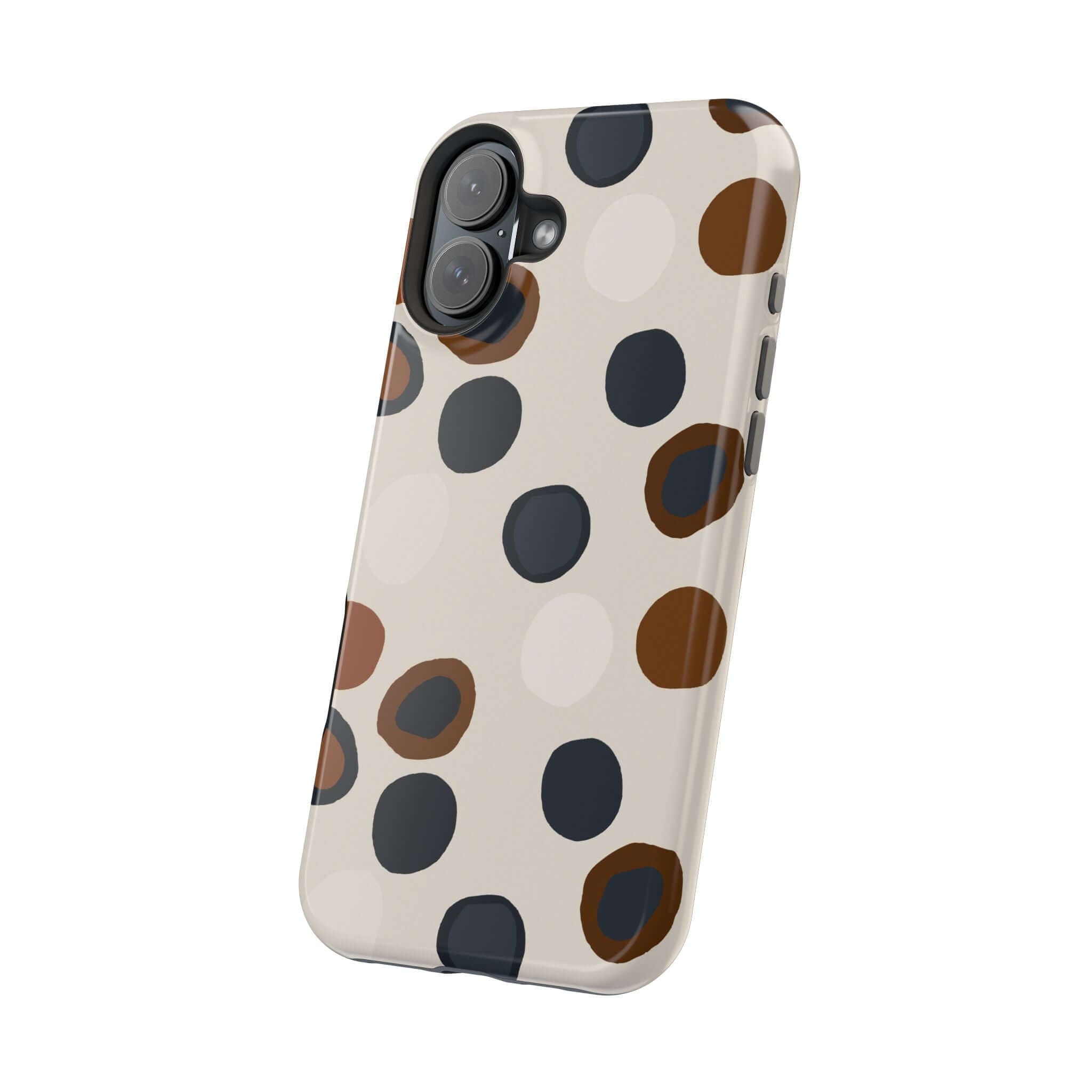 Chic Wanderer Modern Spots Case for iPhone with playful brown spots design, colorful and cute abstract iPhone case for style-forward users.