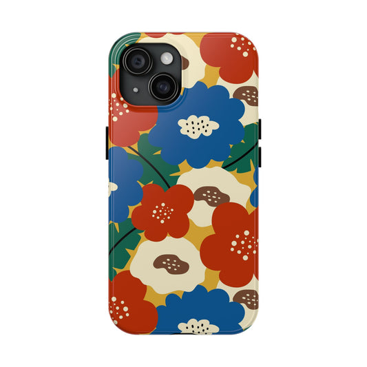 Retro Blooms red floral iPhone case, custom phone cover with free shipping, cute design, and vintage-inspired flowers.