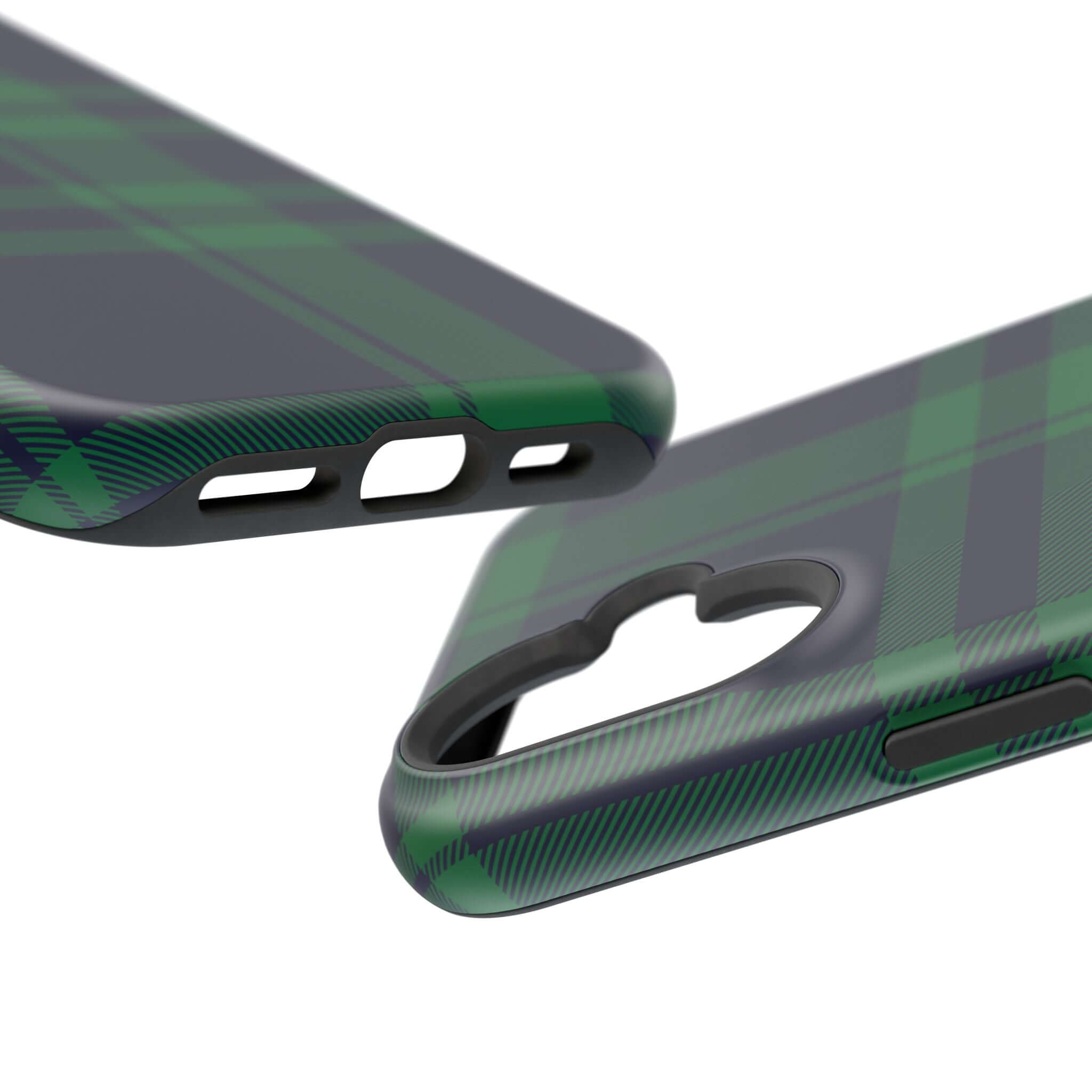 Mistletoe Plaid MagSafe Case featuring a festive green plaid pattern, perfect for holiday phone protection and style.