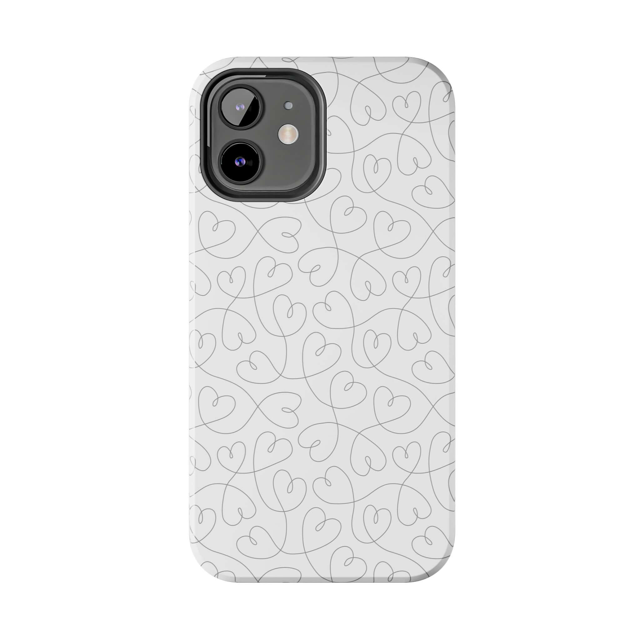 Silver Hearts Romance iPhone 14 Pro Max Case with abstract heart design for weddings and brides, cute phone case for bridal look.