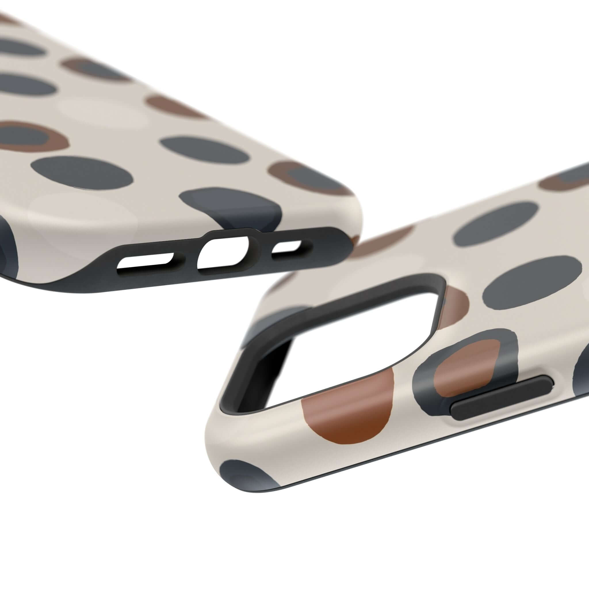 Chic Wanderer Modern Spots Case with abstract brown and black spots, perfect colorful and cute iPhone accessory for style-conscious adventurers.