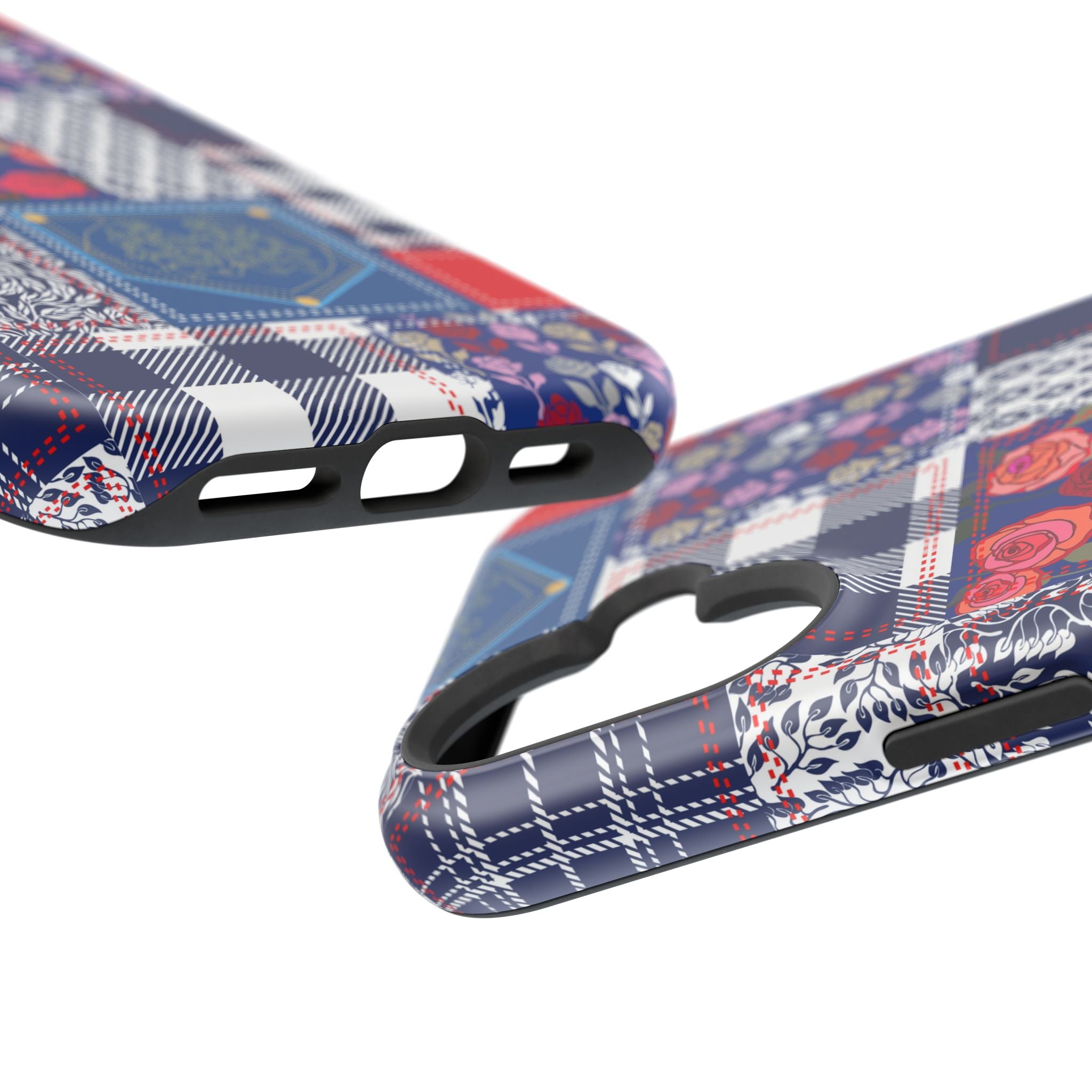 Crimson Bloom | Blue Patchwork Case