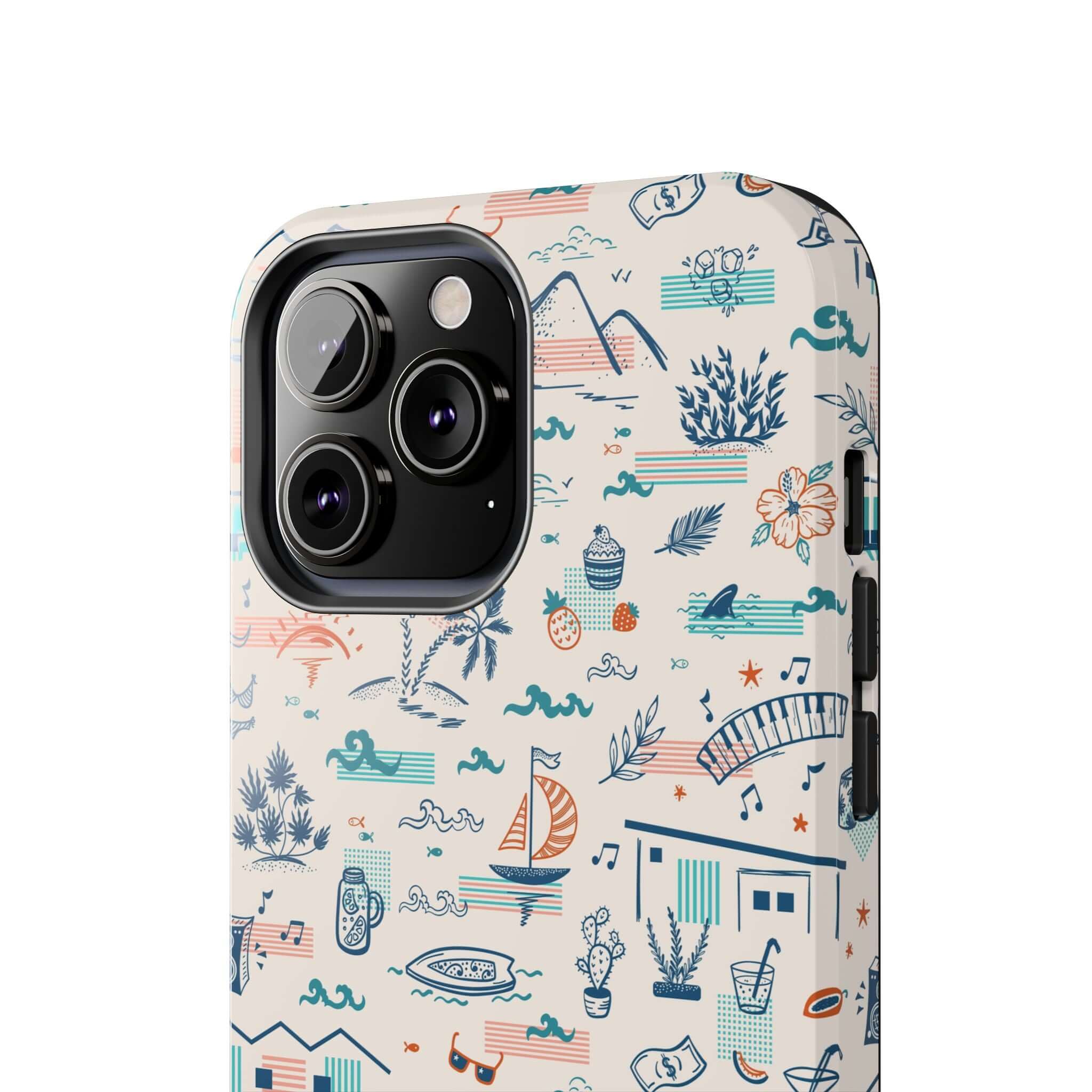 Colorful iPhone case with summer-themed designs for iPhone 14 Pro Max