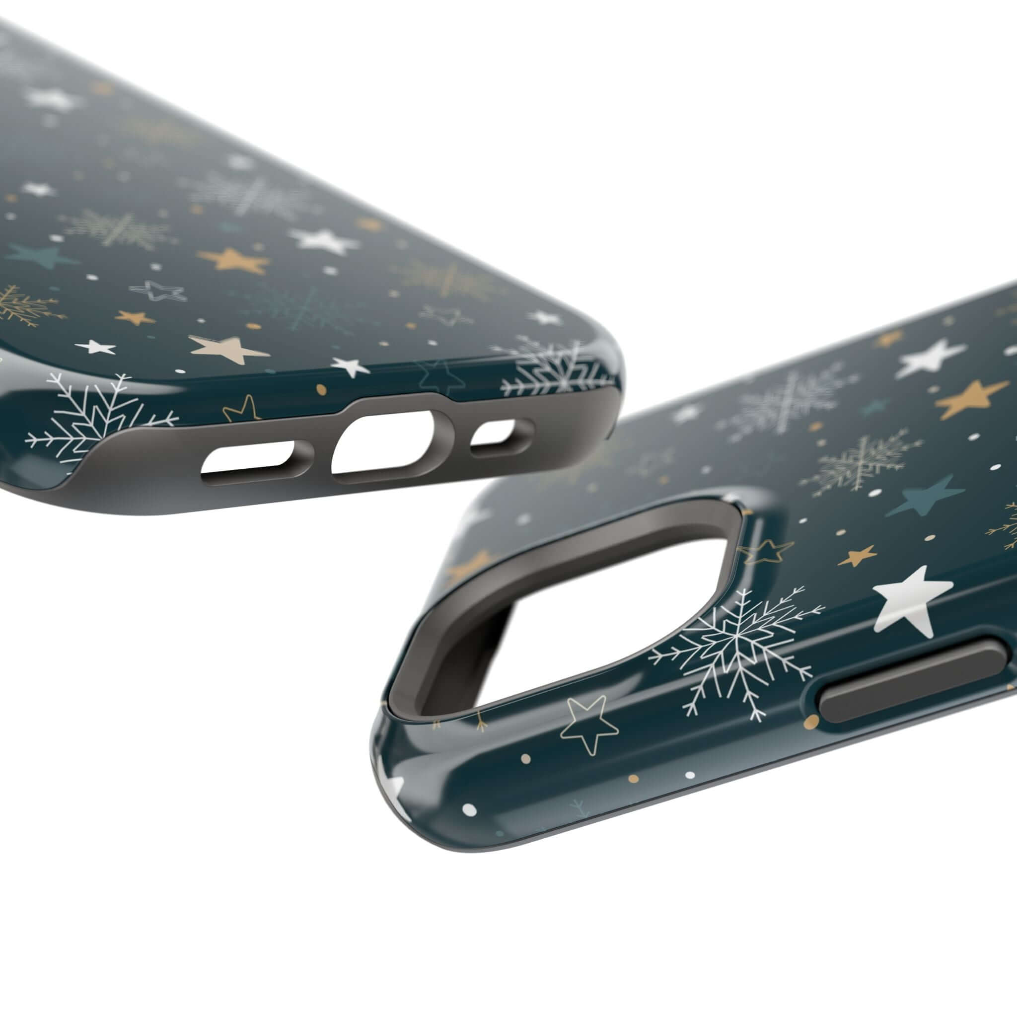 Festive Frosted Wishes MagSafe Case with snowflakes and stars, perfect Christmas phone case with holiday design and easy charging.