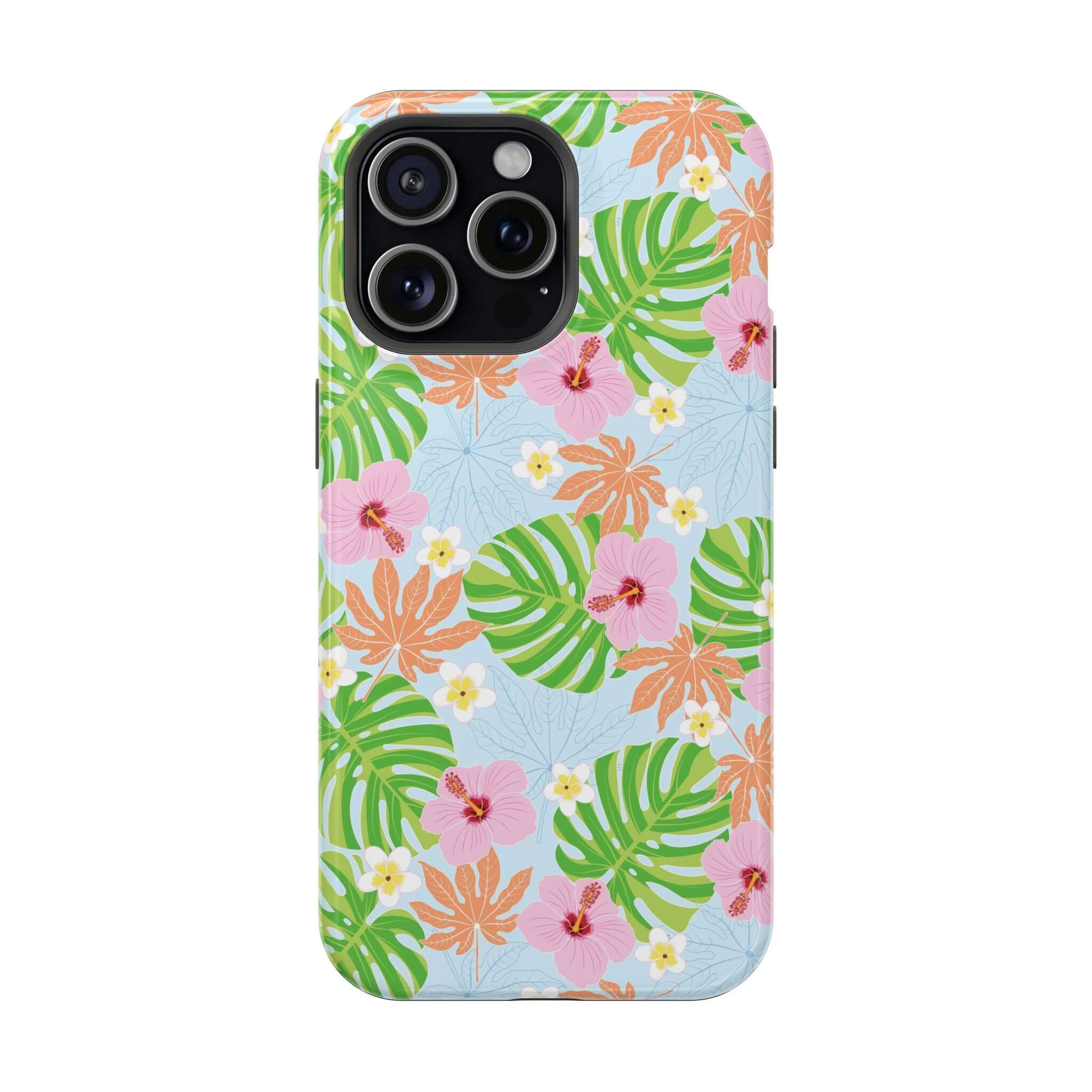 Island Hibiscus MagSafe iPhone 14 Pro case with colorful tropical floral design, cute phone cover for added style and protection