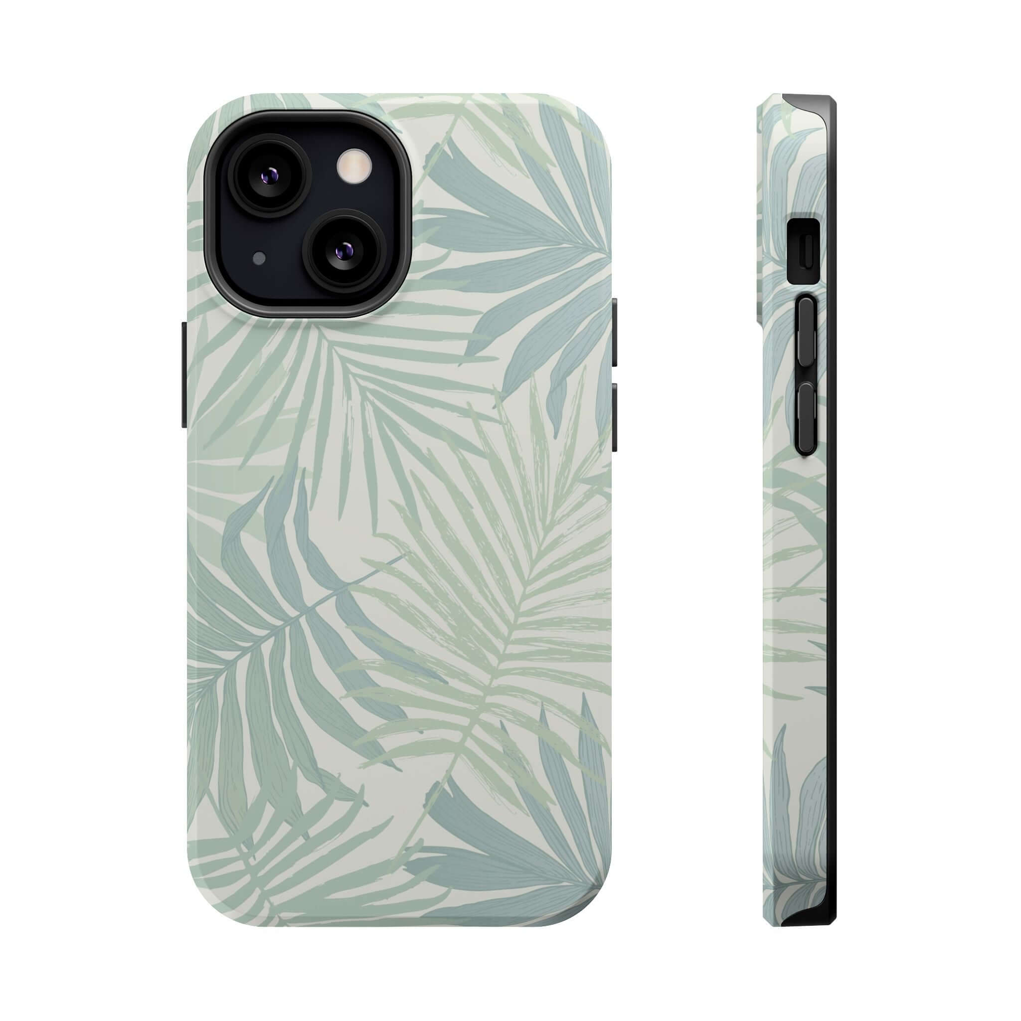 Cute Teal Tropical iPhone case with palm tree design, featuring MagSafe technology and free shipping. Perfect for summer occasions.