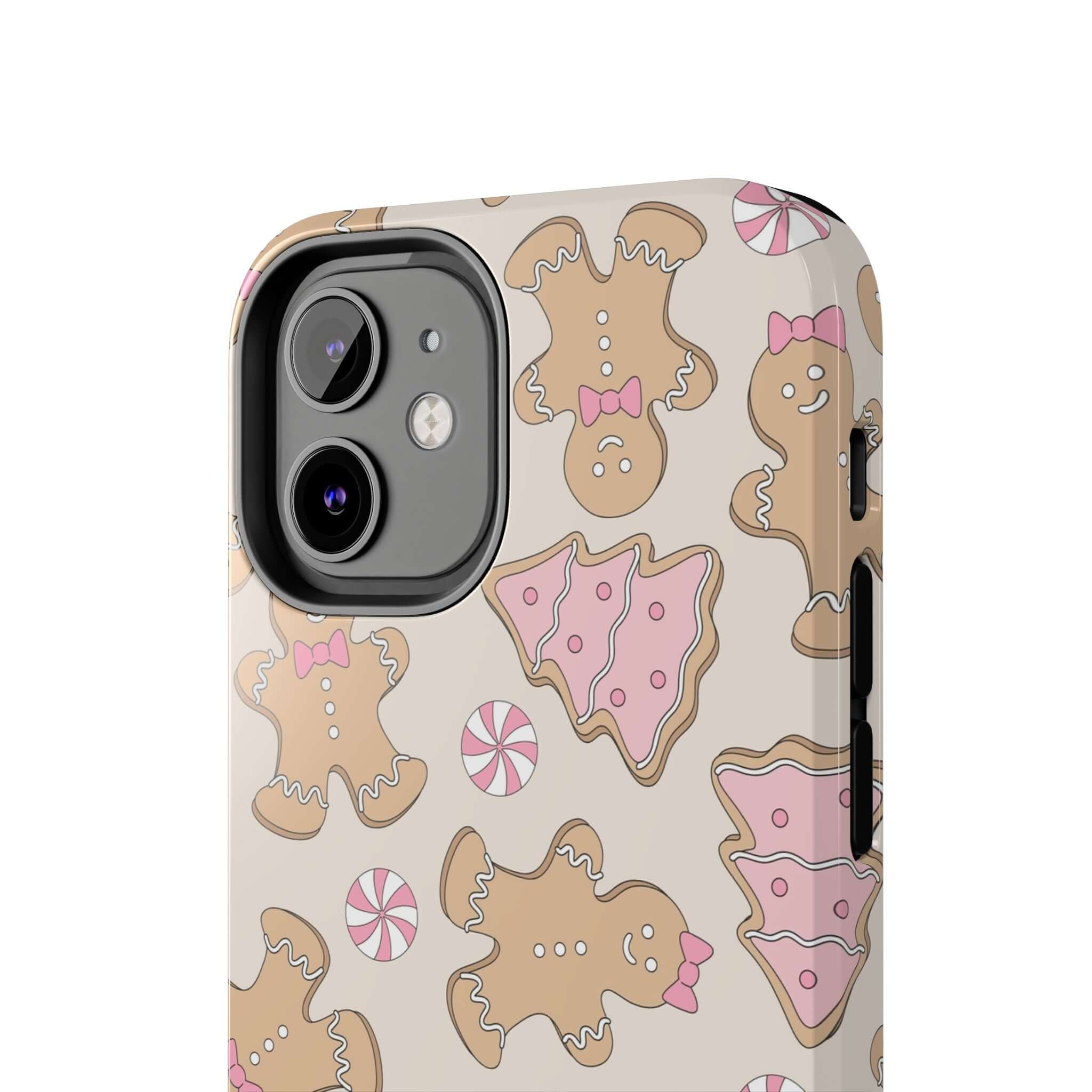 Cute Gingerbread Girlie Christmas phone case with festive holiday pattern, perfect colorful iPhone cover for holiday spirit.