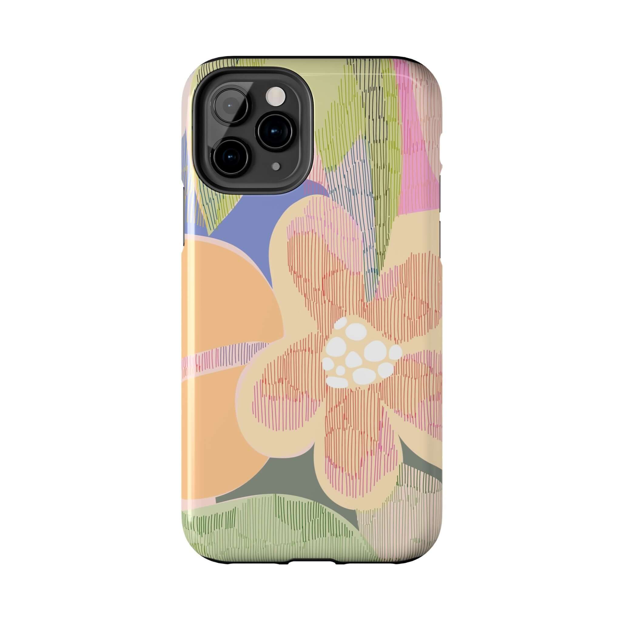 Beach Dreamer abstract floral iPhone case with colorful palm tree design suitable for iPhone 14 Pro Max and Samsung S23. Cute phone case.