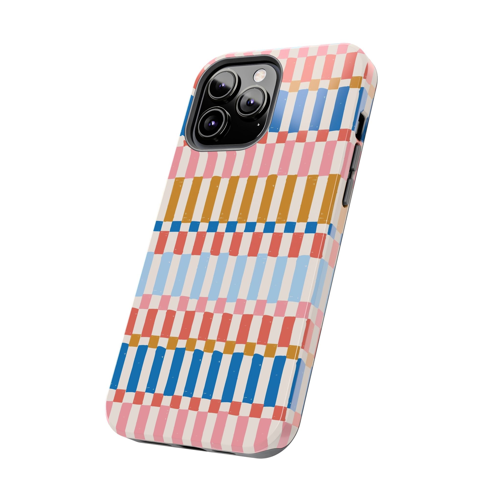 Colorwave Stripes vintage iPhone case with vibrant colorful stripes, stylish and cute phone cover for iPhone protection.