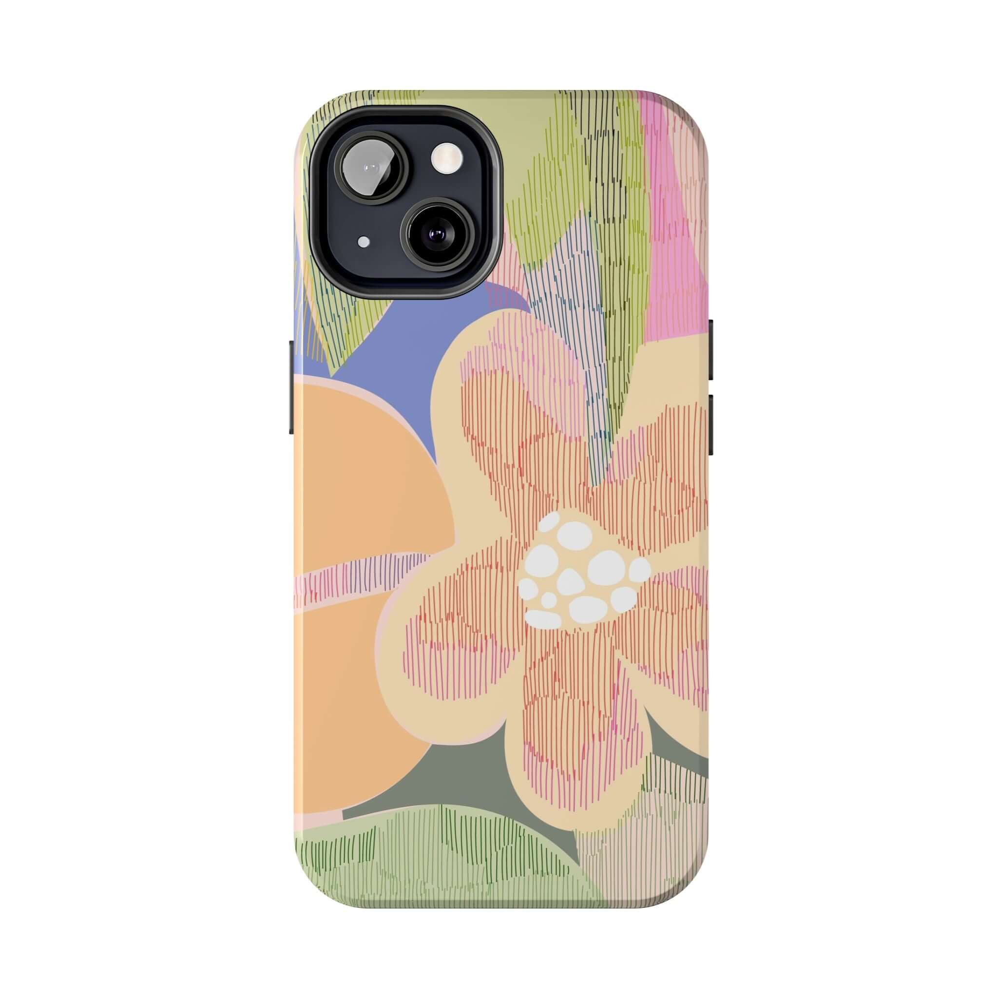 Abstract floral design colorful iPhone case with palm tree aesthetic for iPhone 14 Pro Max and Samsung S23.