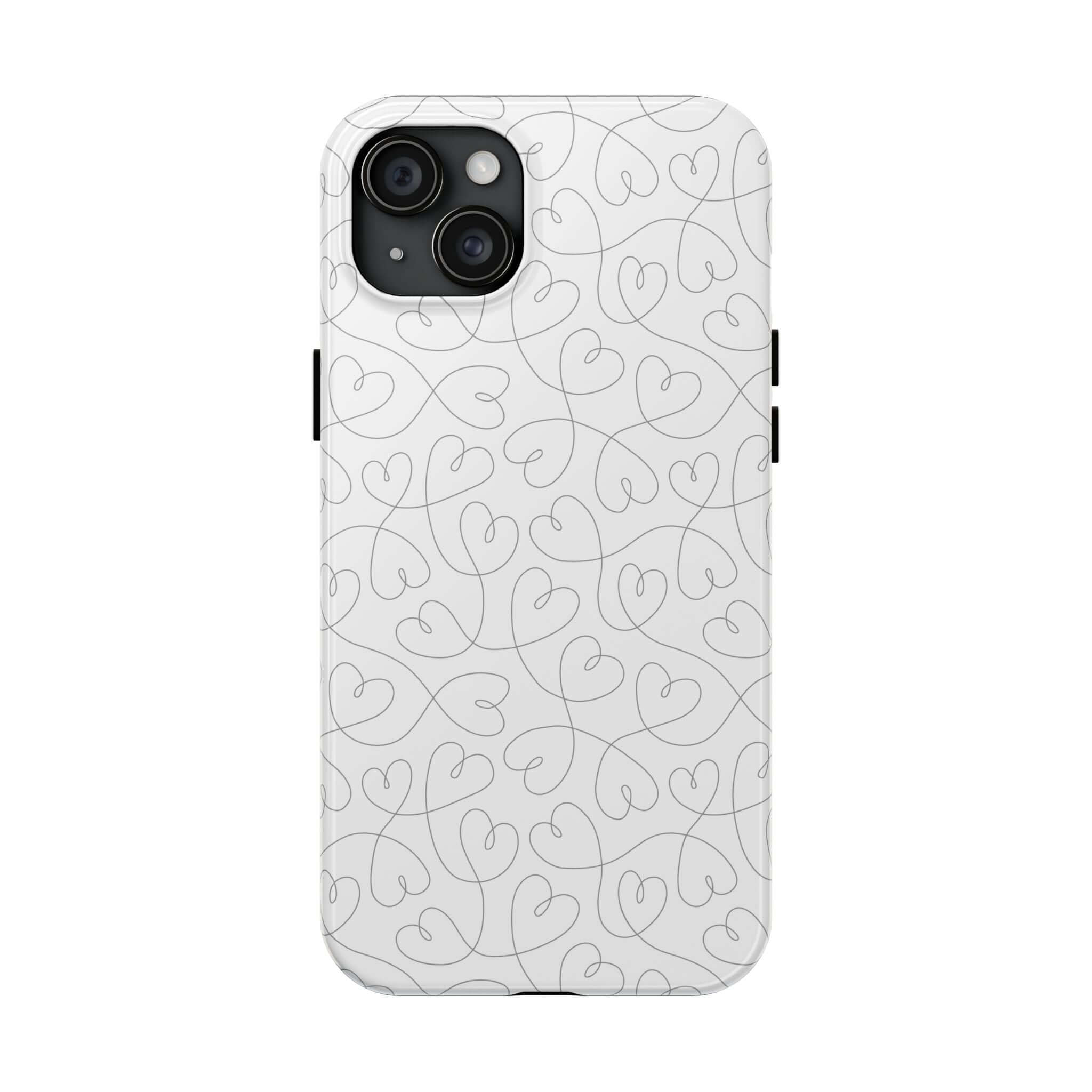 Silver Hearts Romance phone case with abstract heart designs for iPhone 14 Pro Max, perfect for brides and weddings, stylish and cute.