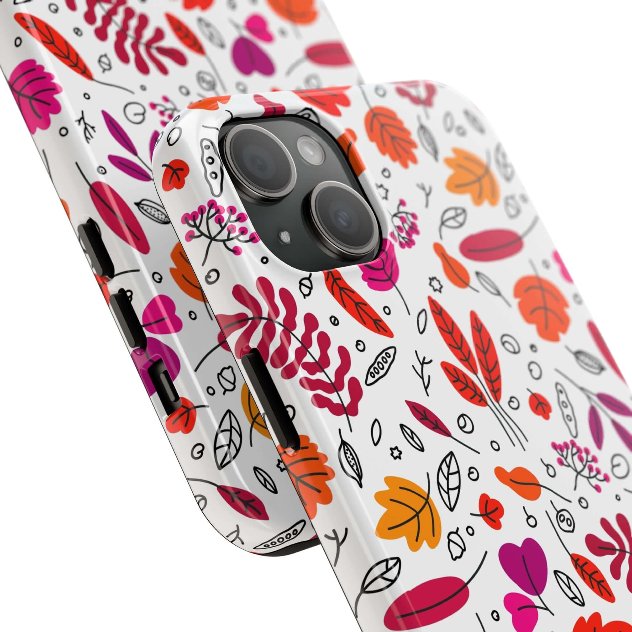 Fall Leaves iPhone case with wireless charging, cute autumn design, perfect for Halloween season, fall-themed phone case.