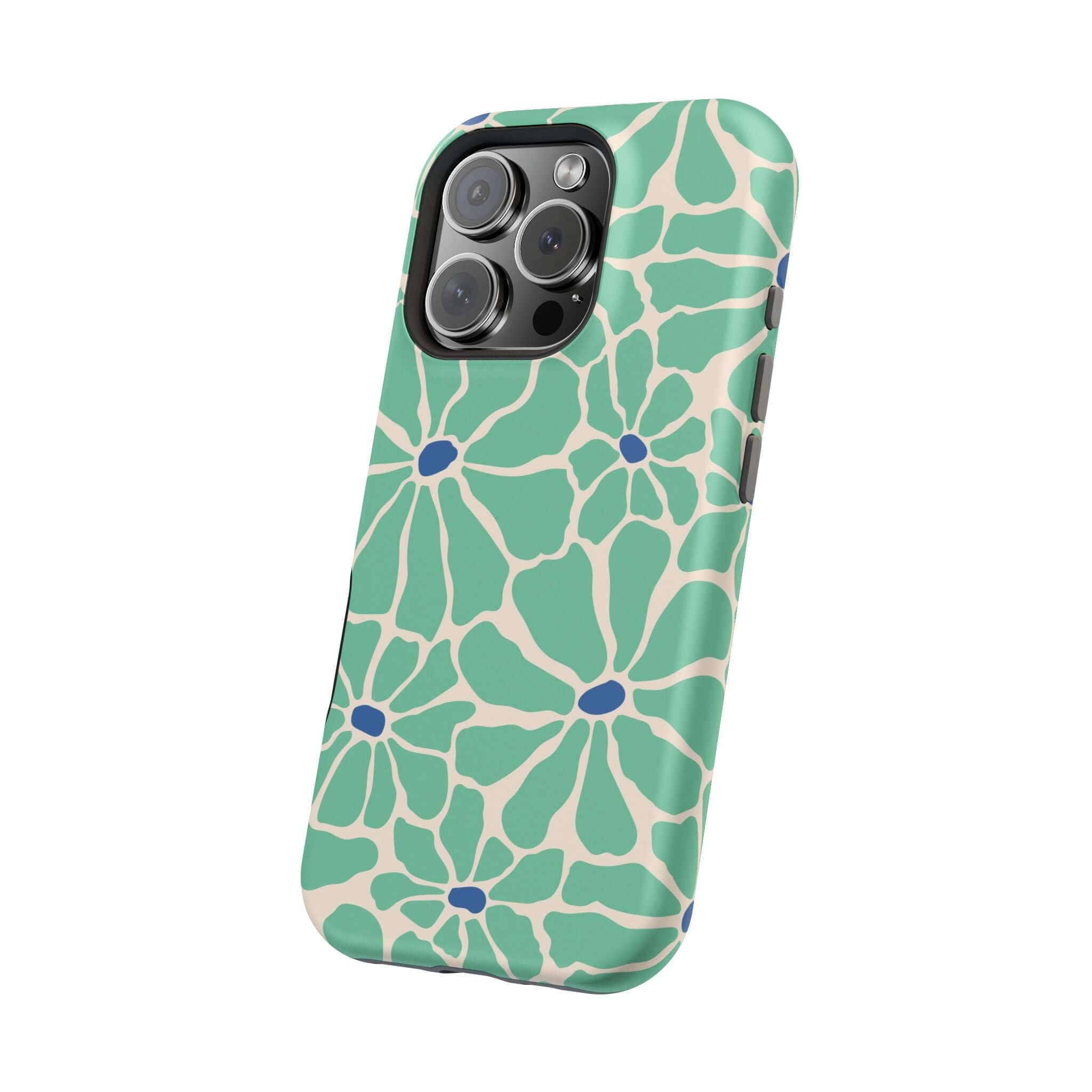 Cute Retro Floral Case for Apple iPhone, featuring a tropical green pattern and MagSafe compatibility. Perfect phone cover!