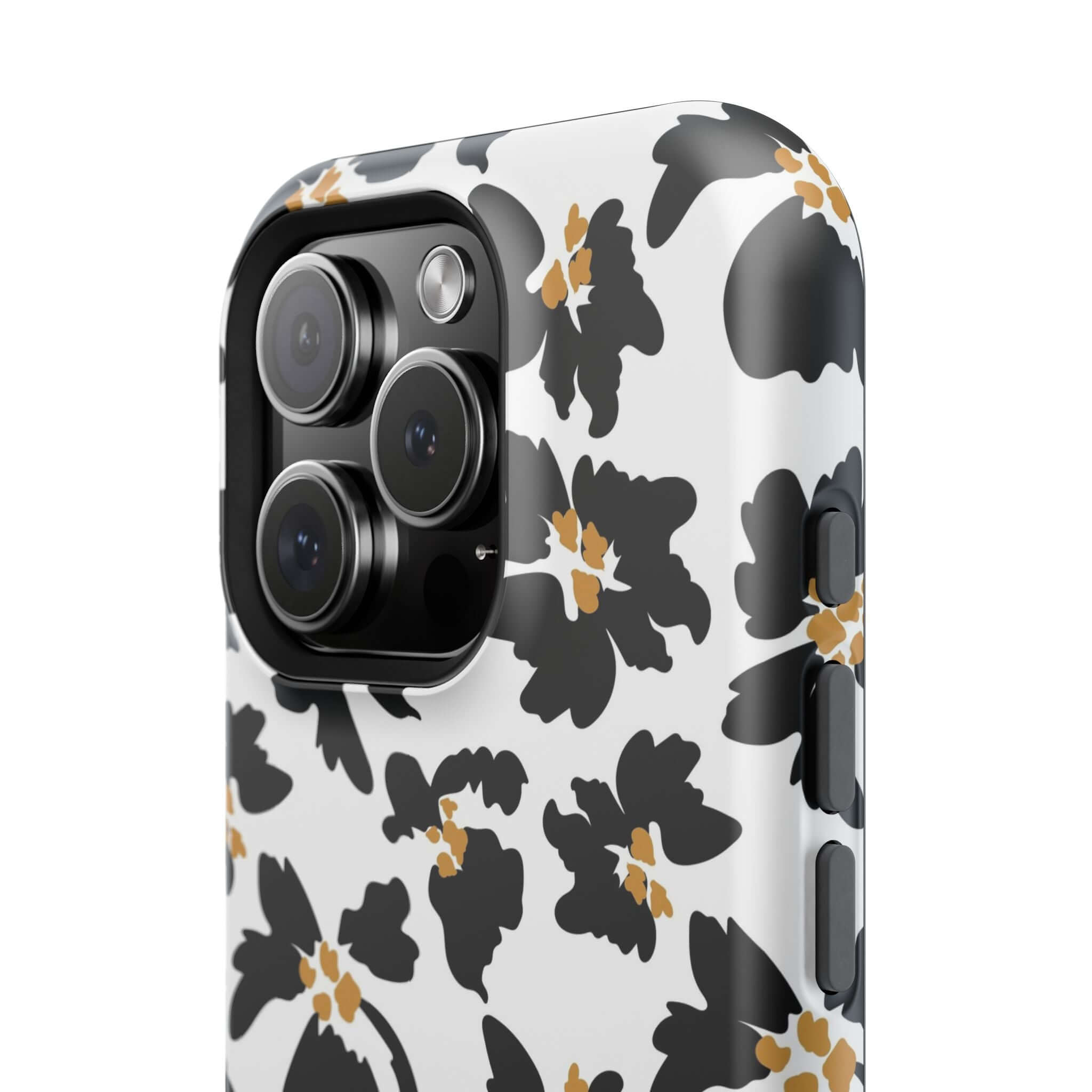 Modern Noir Flora Black Floral MagSafe iPhone Case with Stylish Animal Print Design