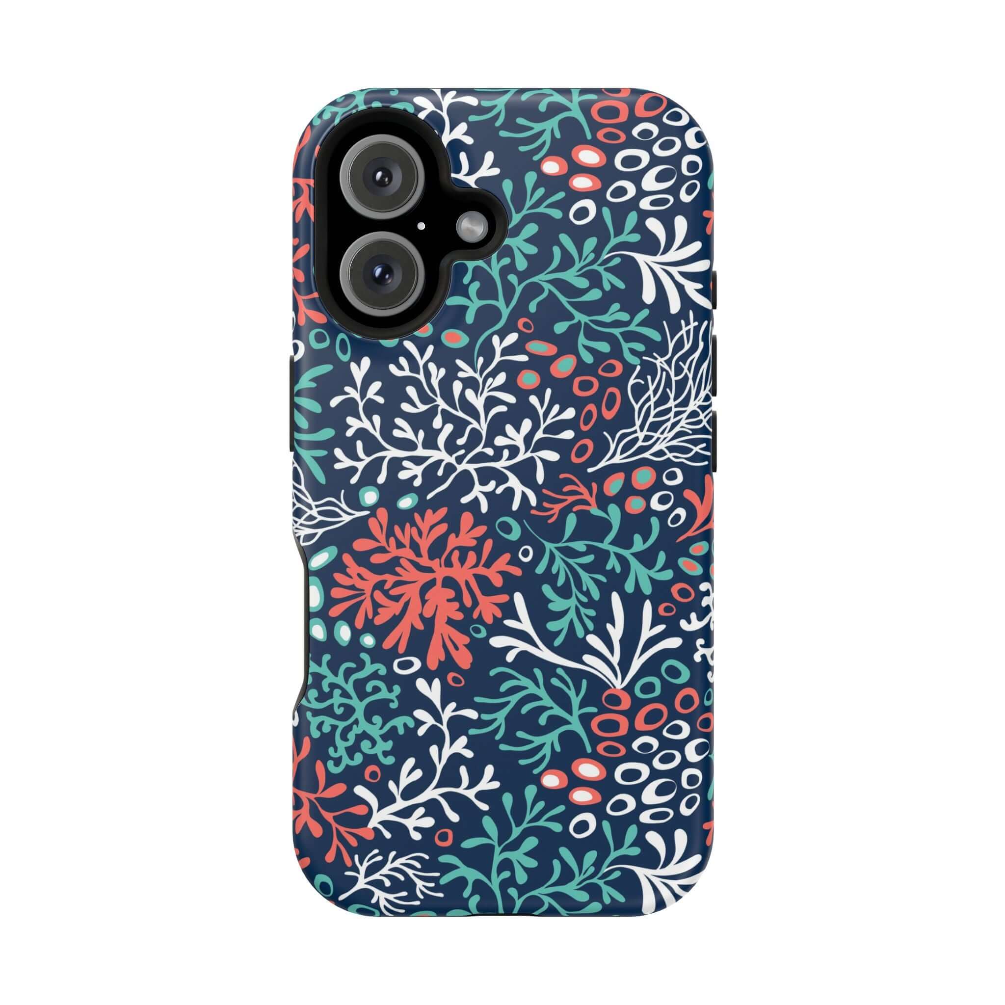 Coral Reef Crush colorful beachy phone case for iPhone 16, featuring vibrant coral reef design, adds fun and protection. Cute phone case.