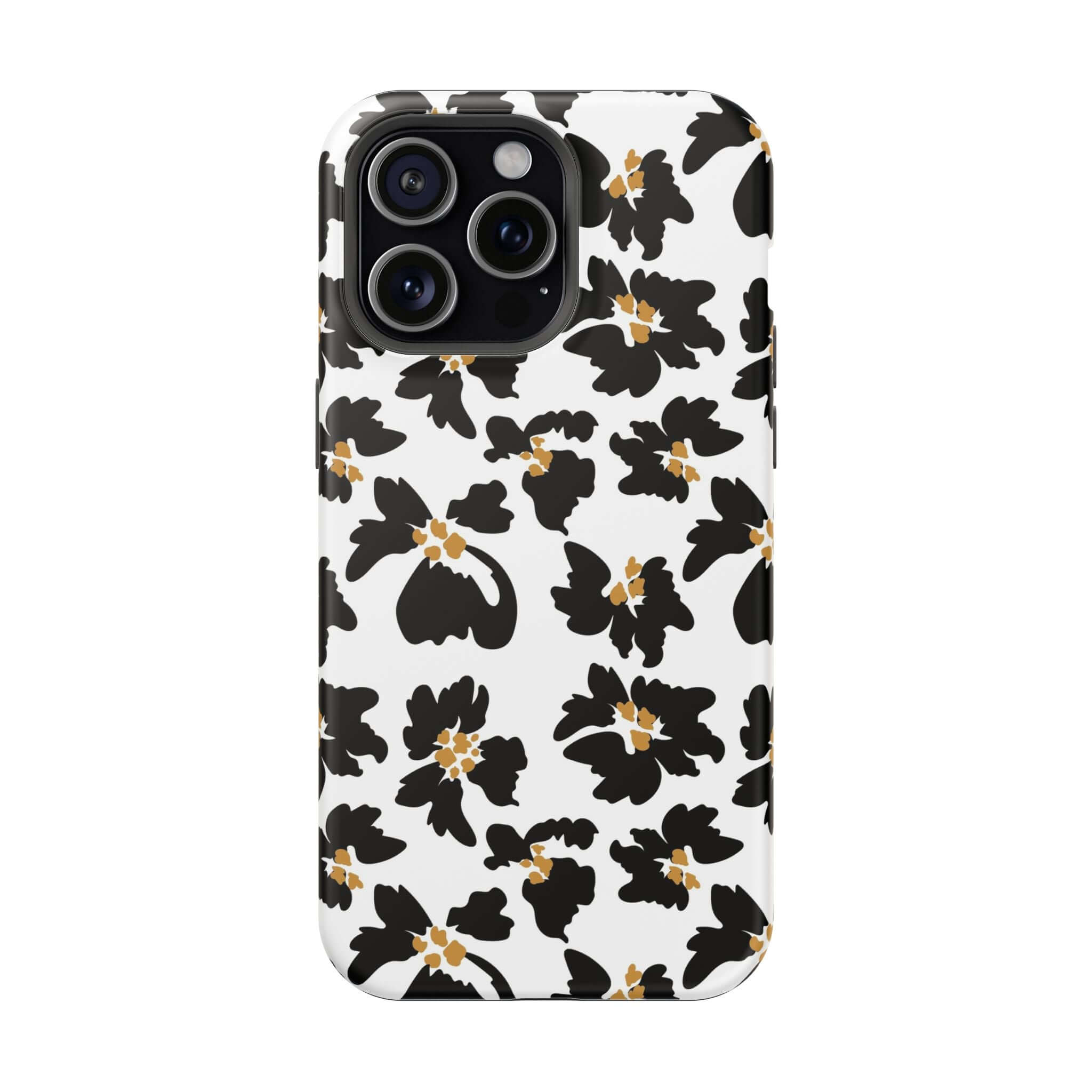 Noir Flora Black Floral iPhone Case with Modern Animal Print Design, Cute MagSafe Compatibility, Stylish and Protective Phone Case