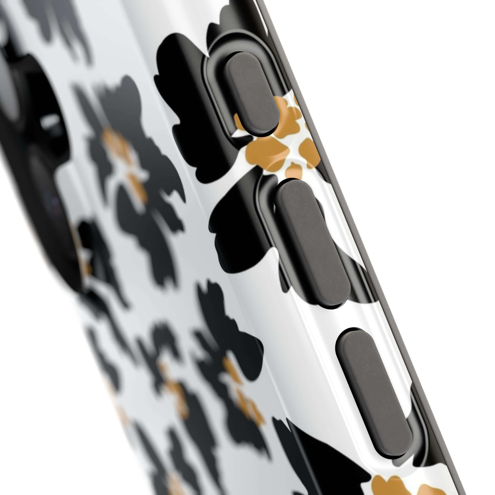 Modern Noir Flora Black Floral Case with animal print design for iPhone, featuring cute and stylish MagSafe compatibility.