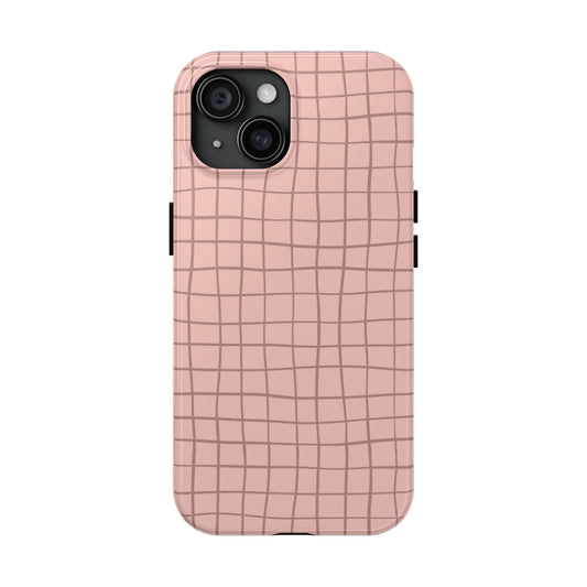 Blush Grid Pink Abstract iPhone Case with playful design, cute MagSafe phone cover, custom protection, free shipping available