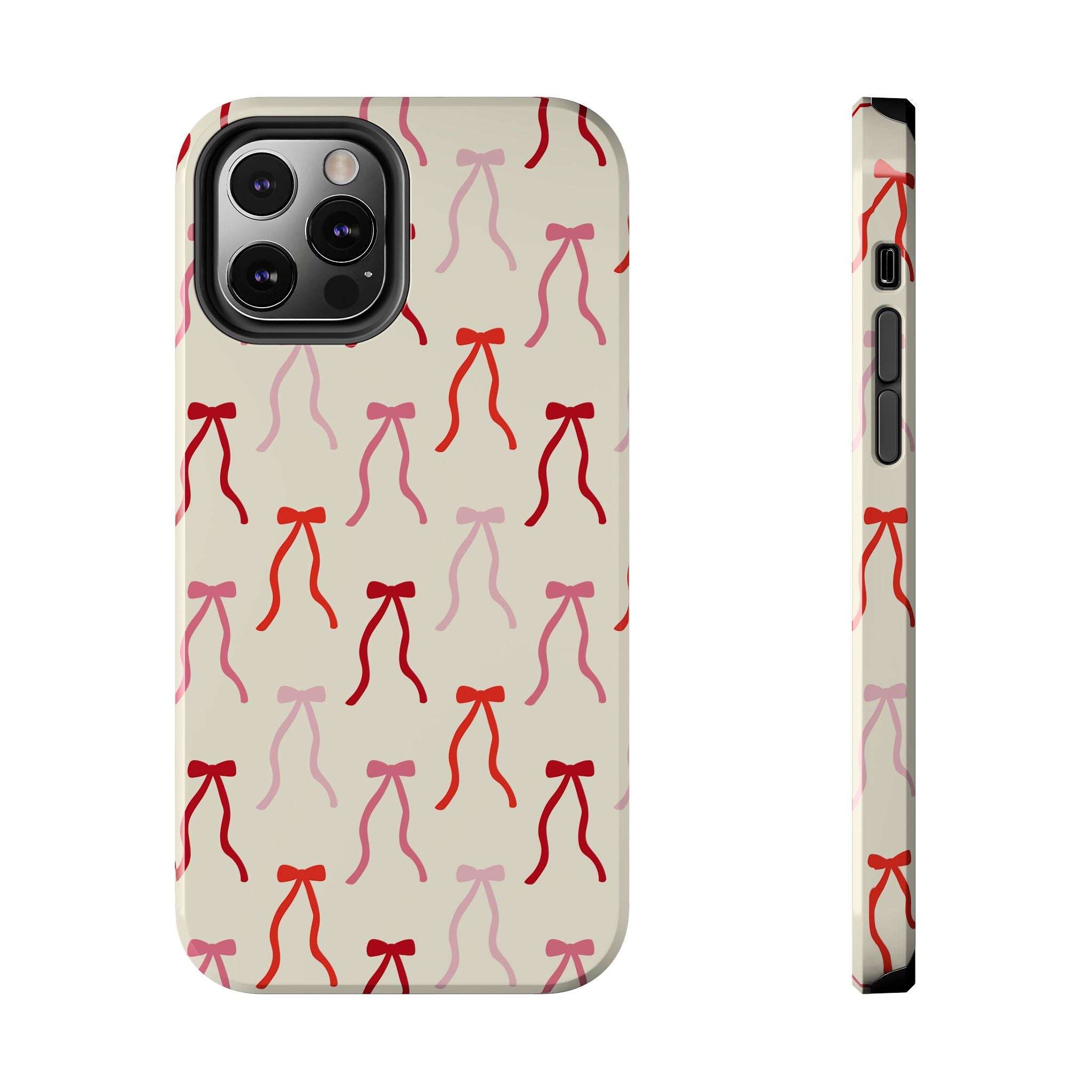 Beige Coquette Case with red bows for iPhone 16, cute phone case design featuring playful and protective style.