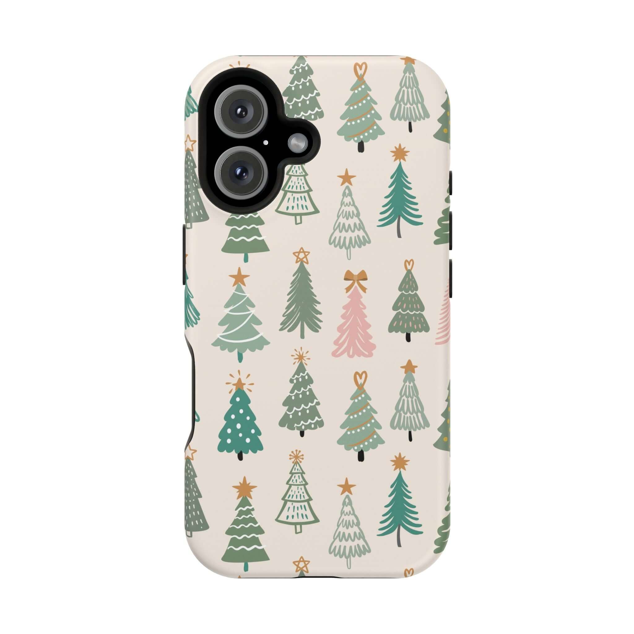 Festive O Christmas Tree MagSafe case with holiday design, featuring cute Christmas trees. Perfect Xmas phone cover and holiday case.