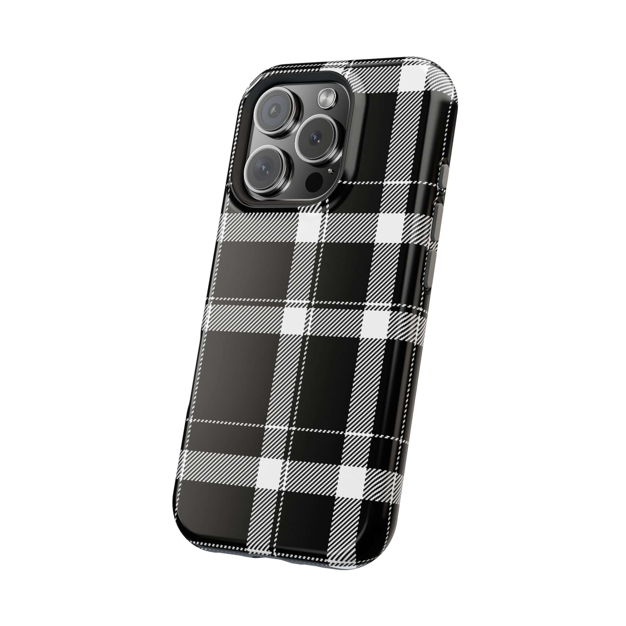 Cute black plaid phone case for Apple iPhone, stylish and protective cover for fashion-forward individuals.