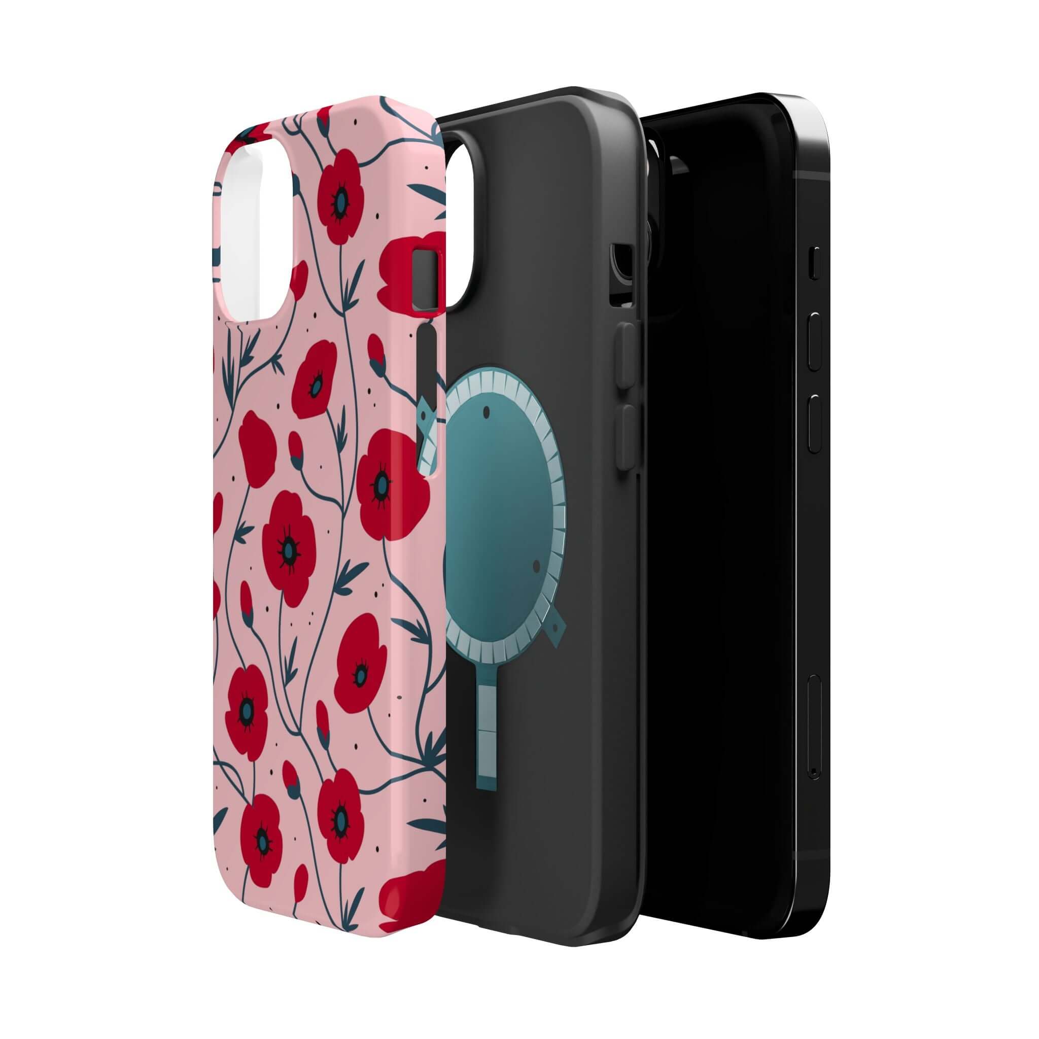 Cute pink floral iPhone case with poppy design by Pink n Poppy, offering free shipping, stylish and functional phone accessory.