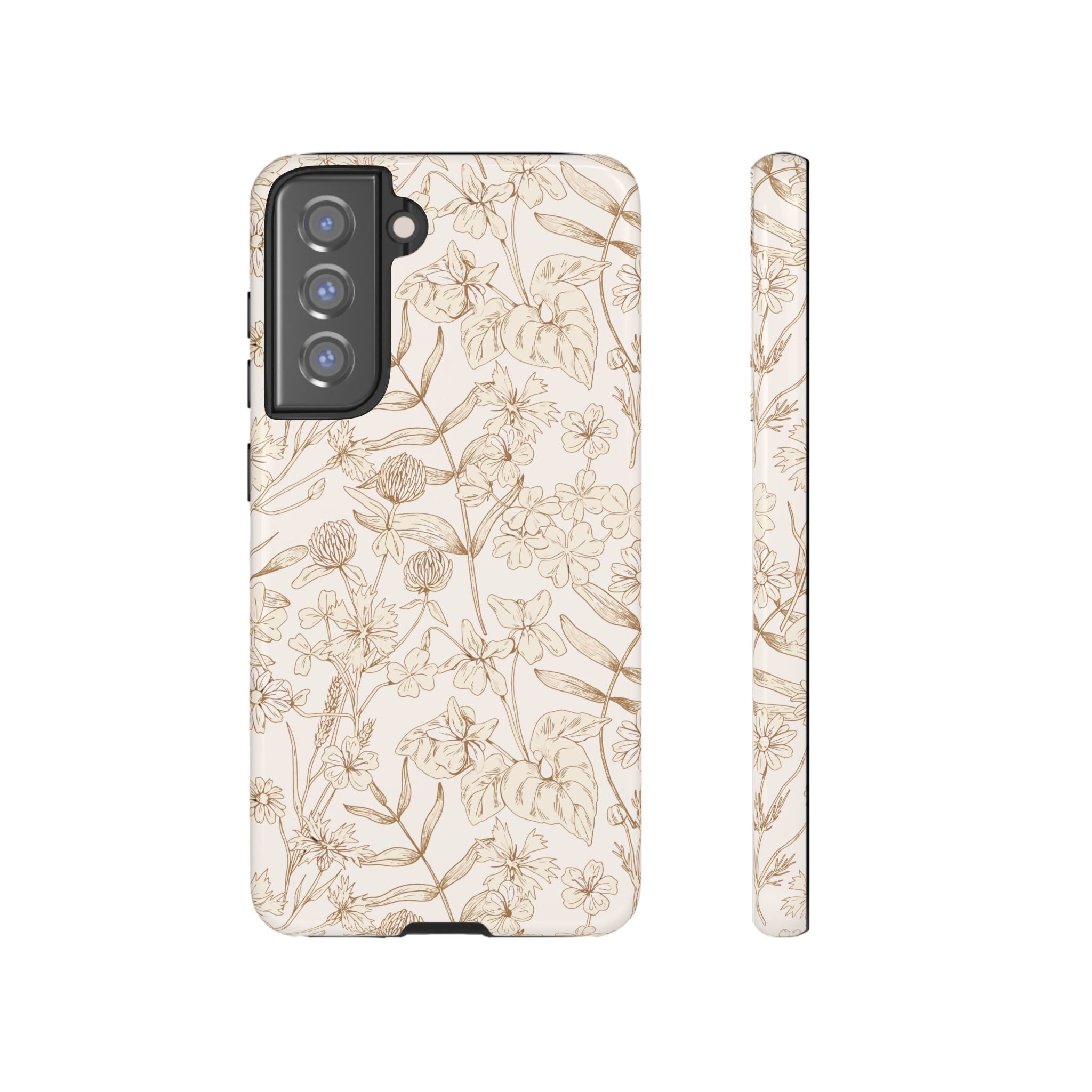 Beige Thyme Tan Garden Cute Phone Case for Samsung with Floral Design, Compatible with iPhone 16