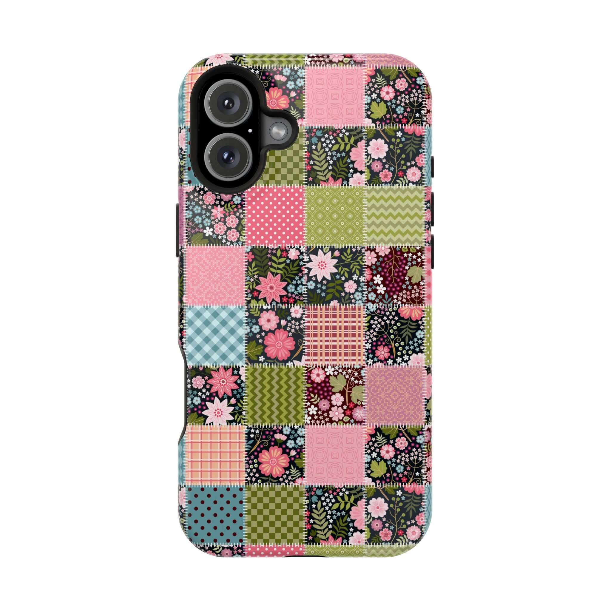 Cute Flora Forage wildflower patchwork MagSafe iPhone case with floral design, perfect for free-spirited souls.