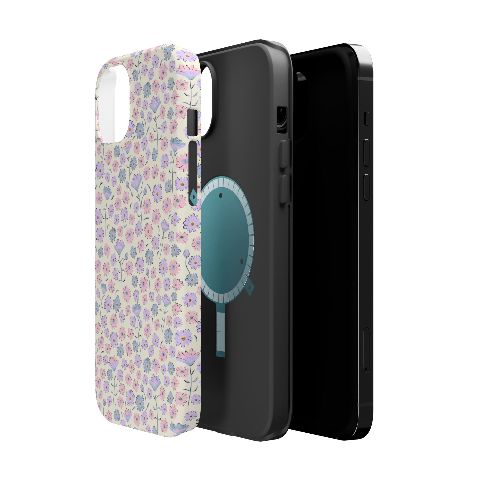 Pink Flower Case with Cottagecore Aesthetic for iPhone 16, Cute Phone Cover with MagSafe Feature, Delicate Floral Design